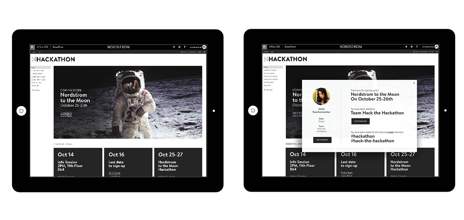 We were challenged to use existing internal resources, and build our design around existing Office 365/Sharepoint tools.