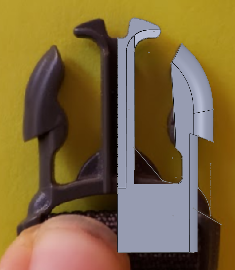  I traced a photo of the buckle in Solidworks to reverse engineer the closure mechanism and add my own features 