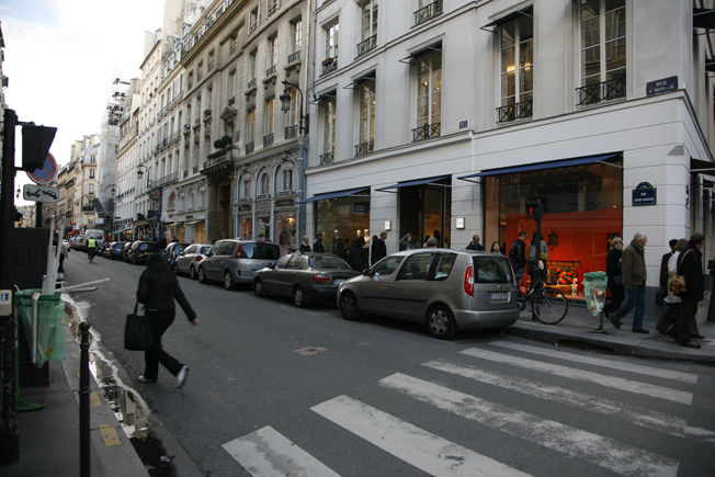 Street view of the Mr. Autumn window at Colette