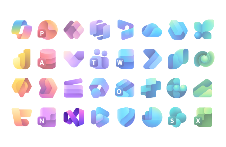  Refreshed Visual Studio icon shown alongside some of Microsoft’s product icons to highlight its visual alignment. 