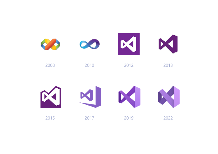  Past and current Visual Studio product launch icons 
