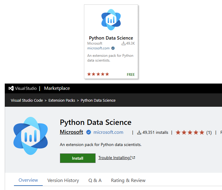  Python Data Science marketplace icon shown in context. 