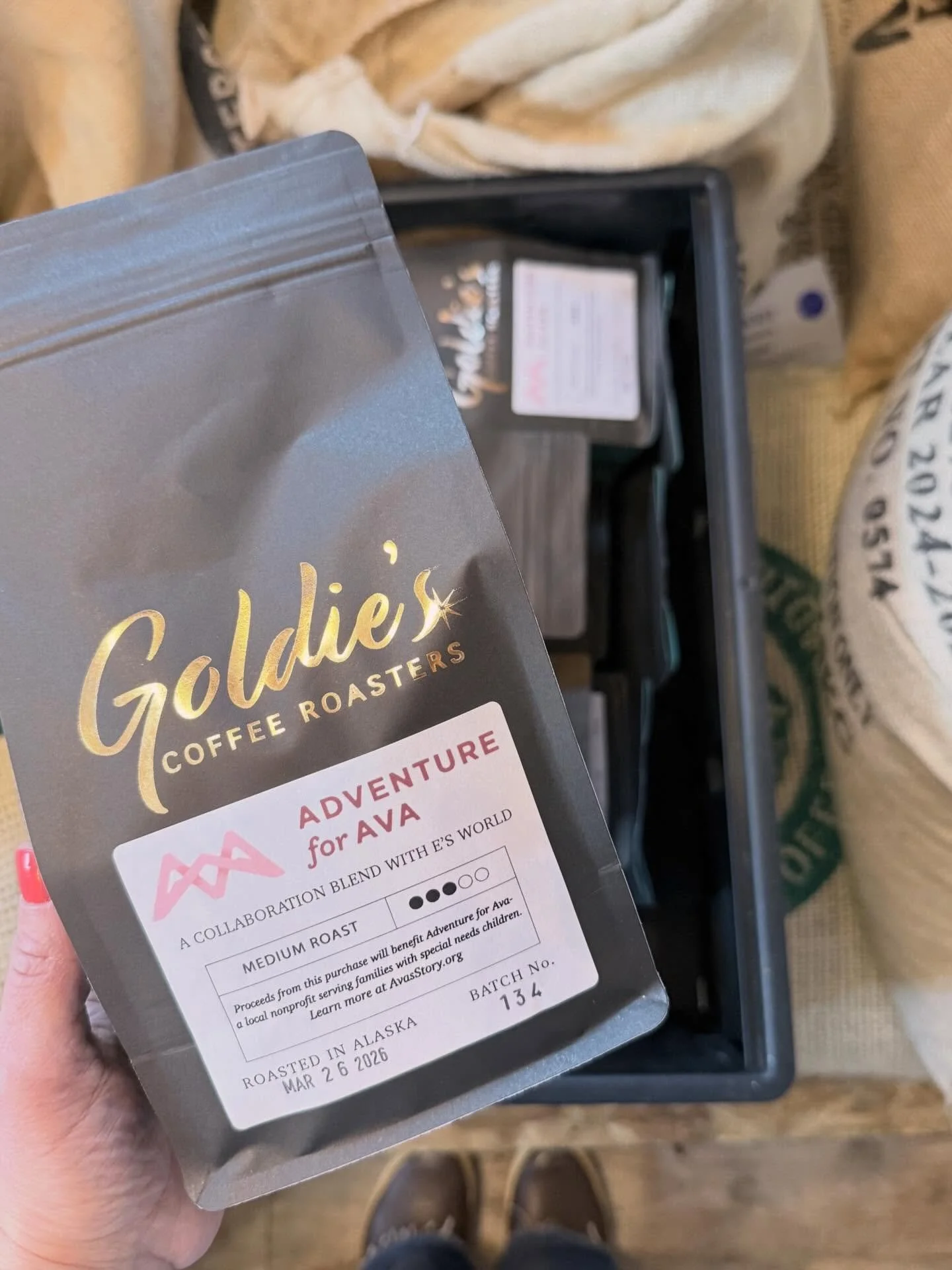 Roasting and packaging the last of our Adventure for Ava blend. 💕 This coffee won&rsquo;t come back around until next winter. So be sure to grab a pound and support this extremely hard working and beautiful non-profit that&rsquo;s near and dear to o