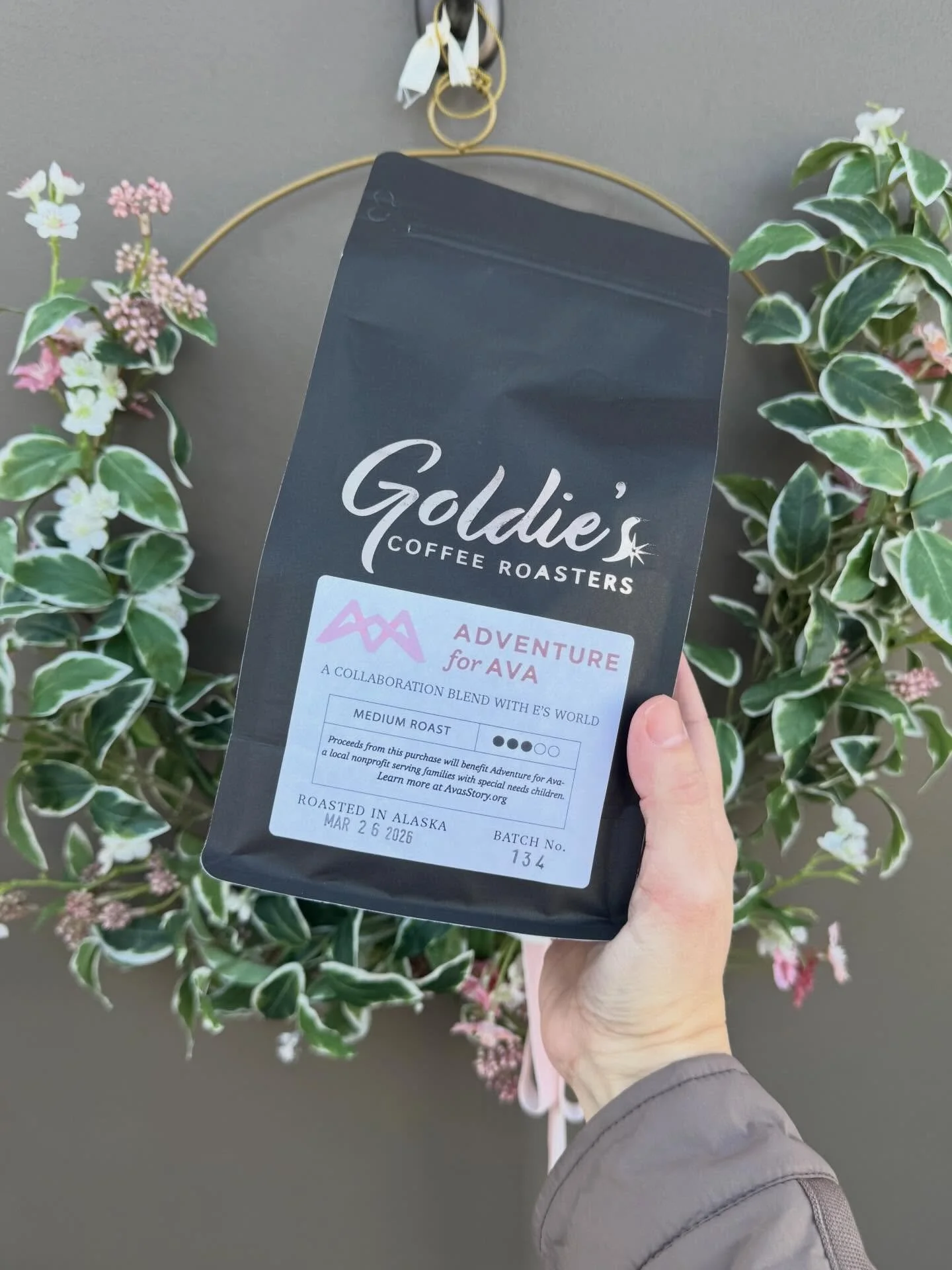 The last of our Adventure for Ava blend is stocked! 💕#coffeewithacause #specialtycoffee #womenwhoroast #goldiescoffeeroasters