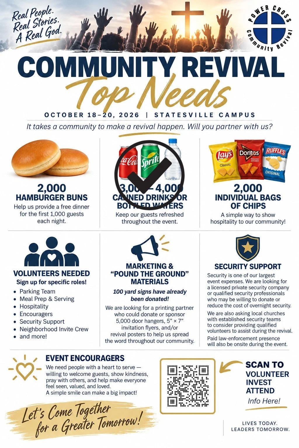 Looking for ways to support the upcoming revival?? Here are a few of the top needs.
Thank you to Fast Phils for providing canned drinks and bottled water for the event!
