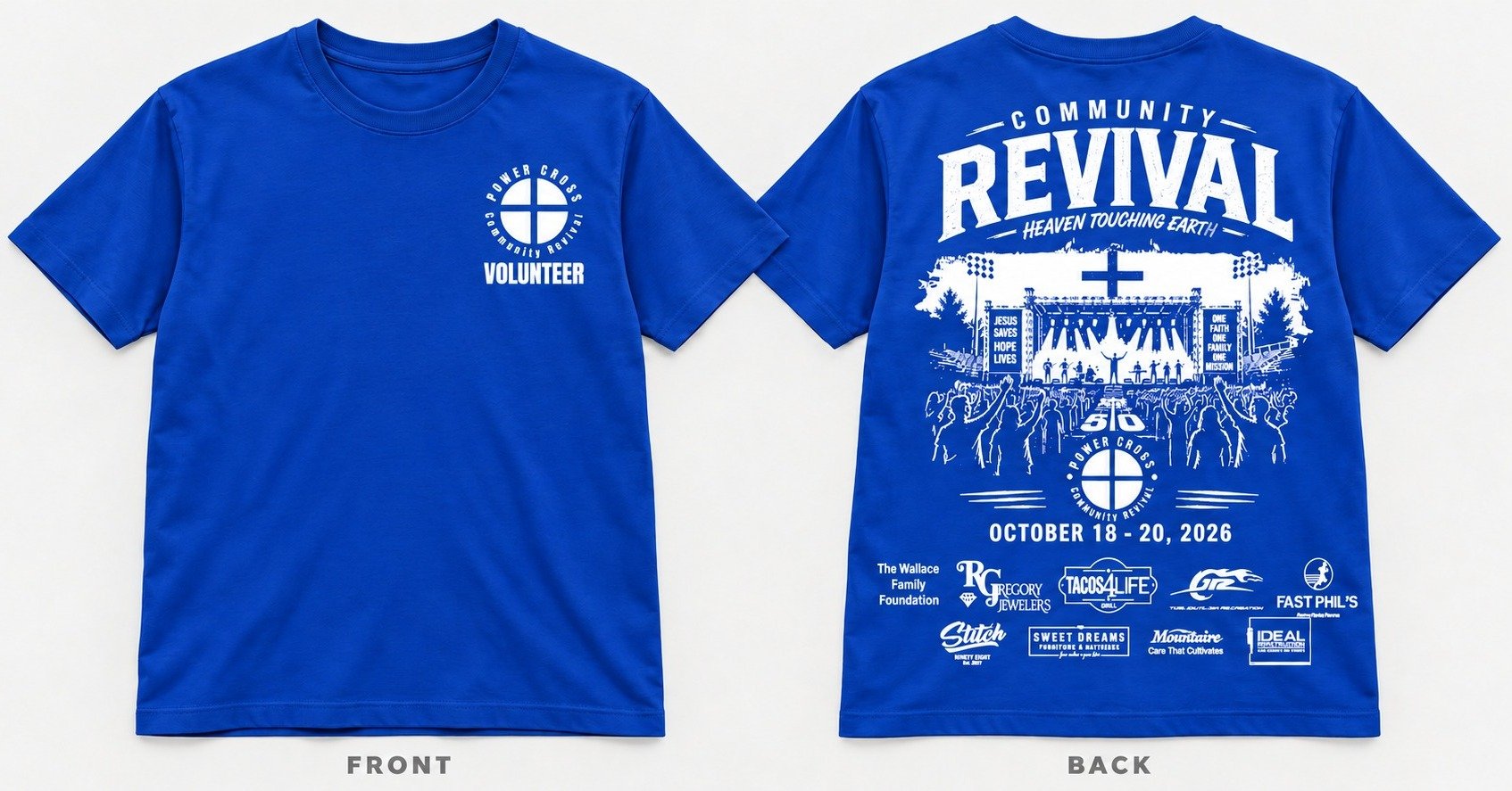 Awesome shirt... if you want one just sign up to volunteer at the upcoming Community Revival!  Click the link in the comments!

October 18th-20th at the Statesville Power Cross Football Stadium!

Thank you to all of our amazing Sponsors for helping t