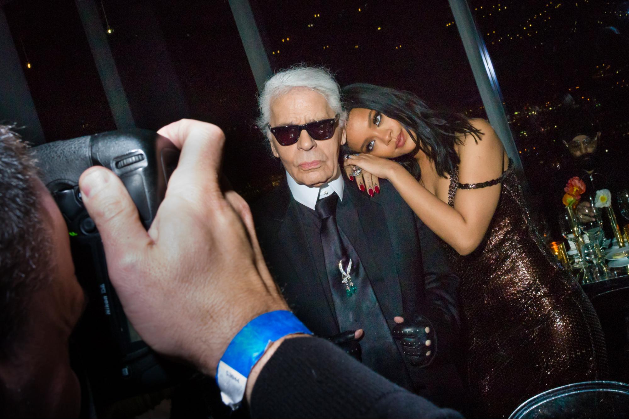 Mr. Lagerfeld with the singer Rihanna at a Fendi dinner in New York in 2015. Photo from Danny Kim for The New York Times