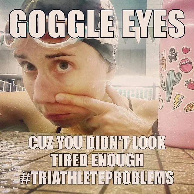 Any suggestions to minimize #goggleeyes welcome! #triathlete #poolswim #triathlontraining #swimmermemes #triathletememes #gogglemarksfordays