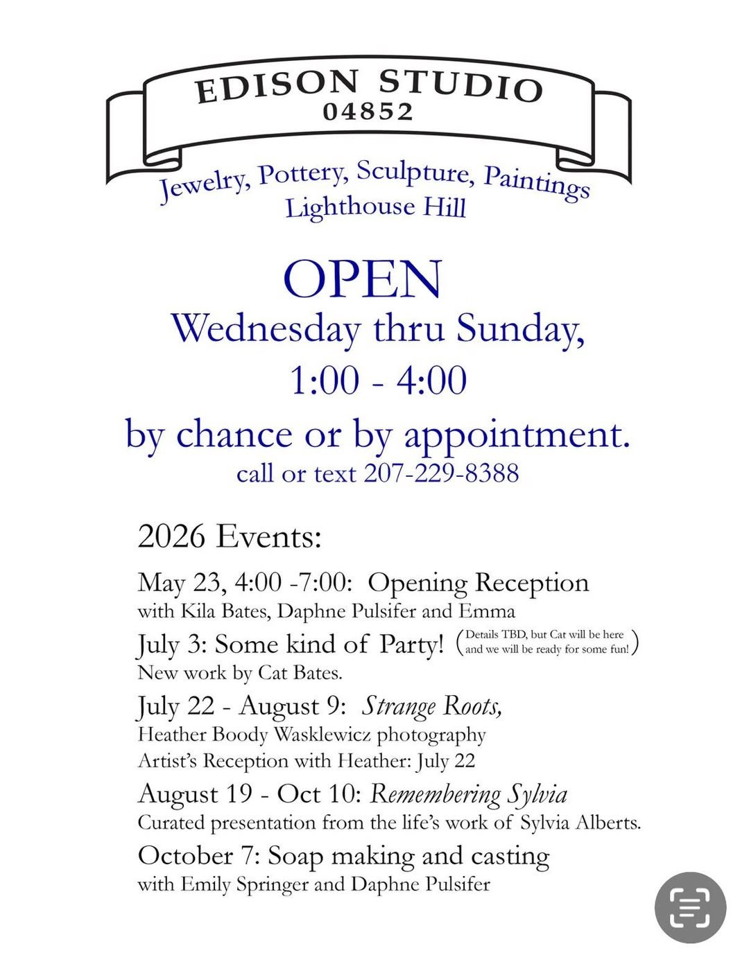 July 2026 Exhibit! Edison Studio | Monhegan Island, ME