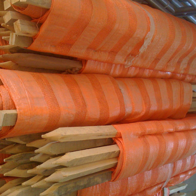 Orange Woven Barrier Fence w/ Wooden Stakes