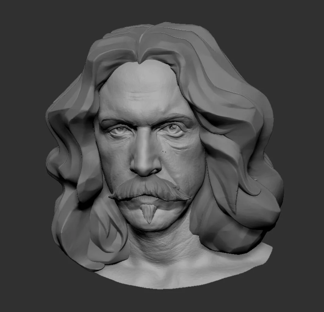 Rick Griffin likeness sculpt - for a documentary about his life and art where a sculpture of him is distorted in different ways to represent how his life and art changed throughout his career