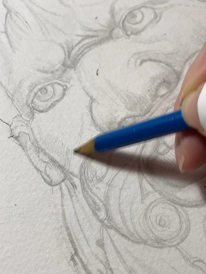 I&rsquo;ve been going through my camera roll, which, aside from Tempo, consists mostly of pictures of art from museum visits.

This is a WIP of one of my favorite works from the Bargello in Florence, Italy. I didn&rsquo;t take good notes during this 