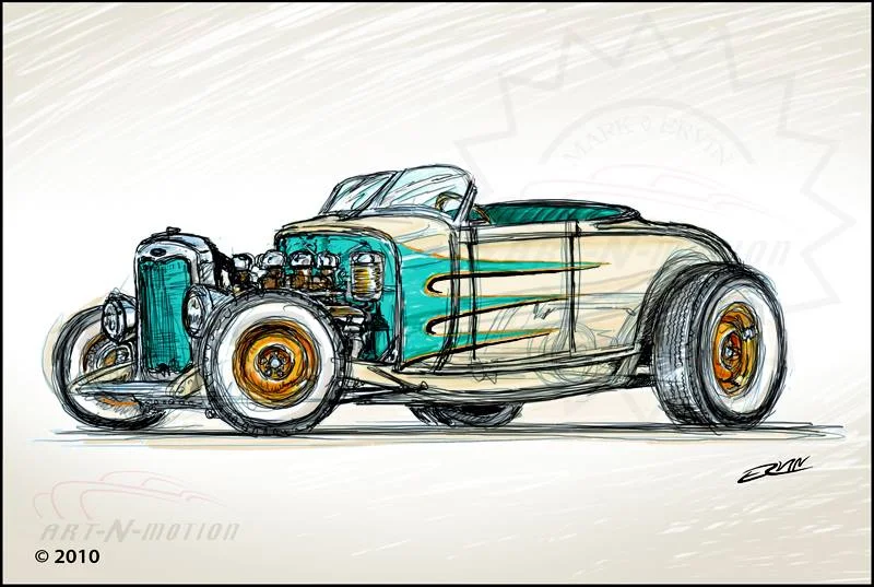 Hot Rod Roadster (8x10-004) 8 x 10” includes white framing border
