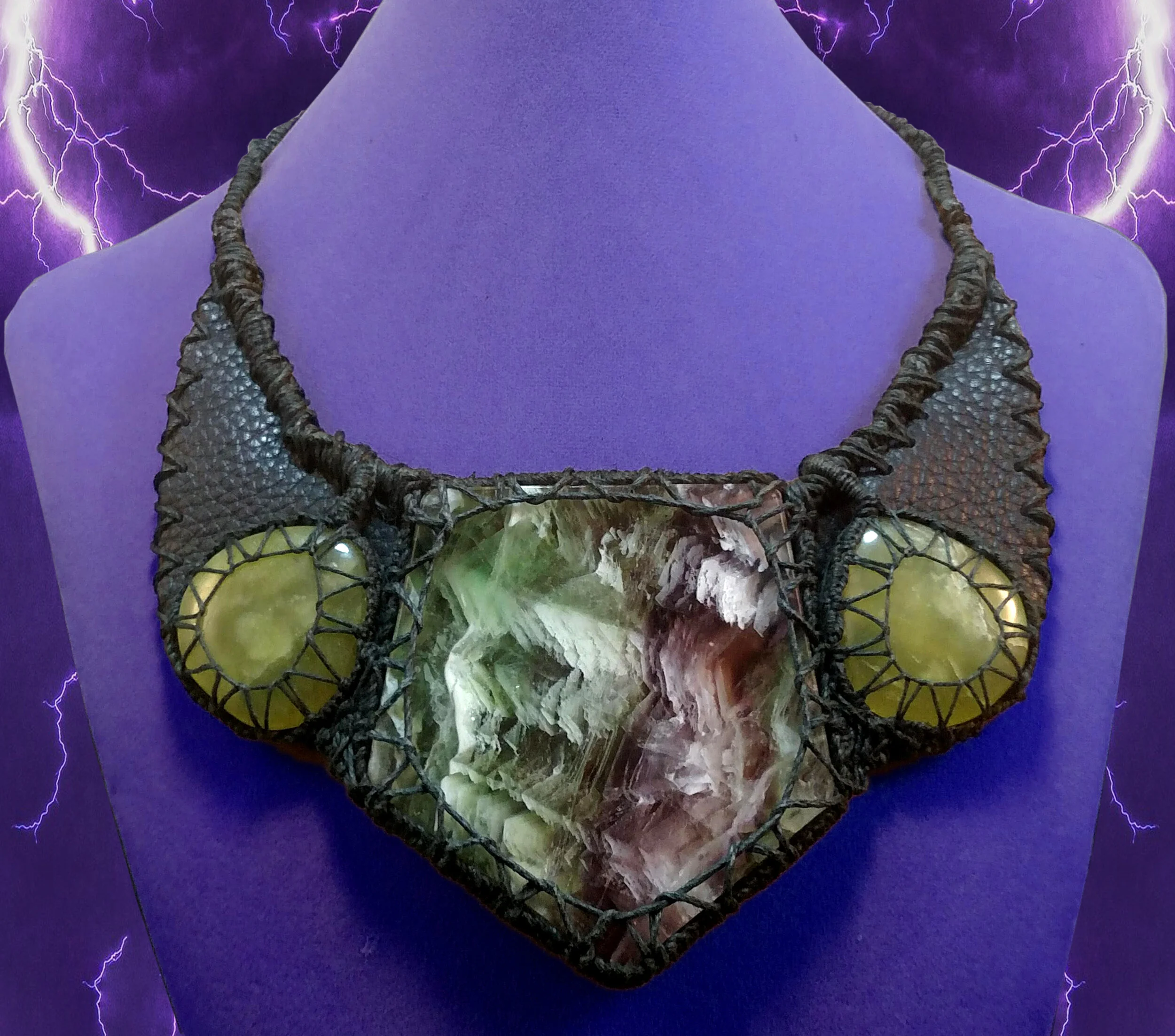 black hemp, leather, serpentine, fluorite Message for price information