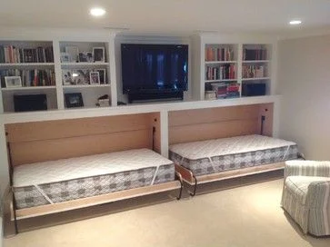Last, I want extra sleeping areas because my boys are getting to the point where sleepovers are where its at and I’d love nothing more than to have them all hang in the basement a full level below me. These murphy beds by JW Construction offer the perfect solution for extra guests.
