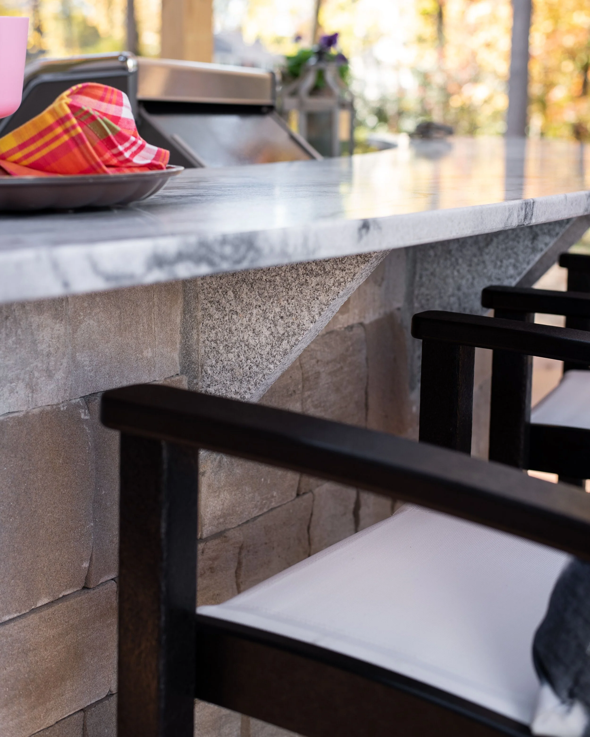 For our outdoor kitchen countertops we were so excited to use Polycor’s Georgia Marble Pearl Grey from their supplier Gramaco. You all, those countertops are a true showstopper and also so heavy! Woodbury gray remnants were used to add supports into…