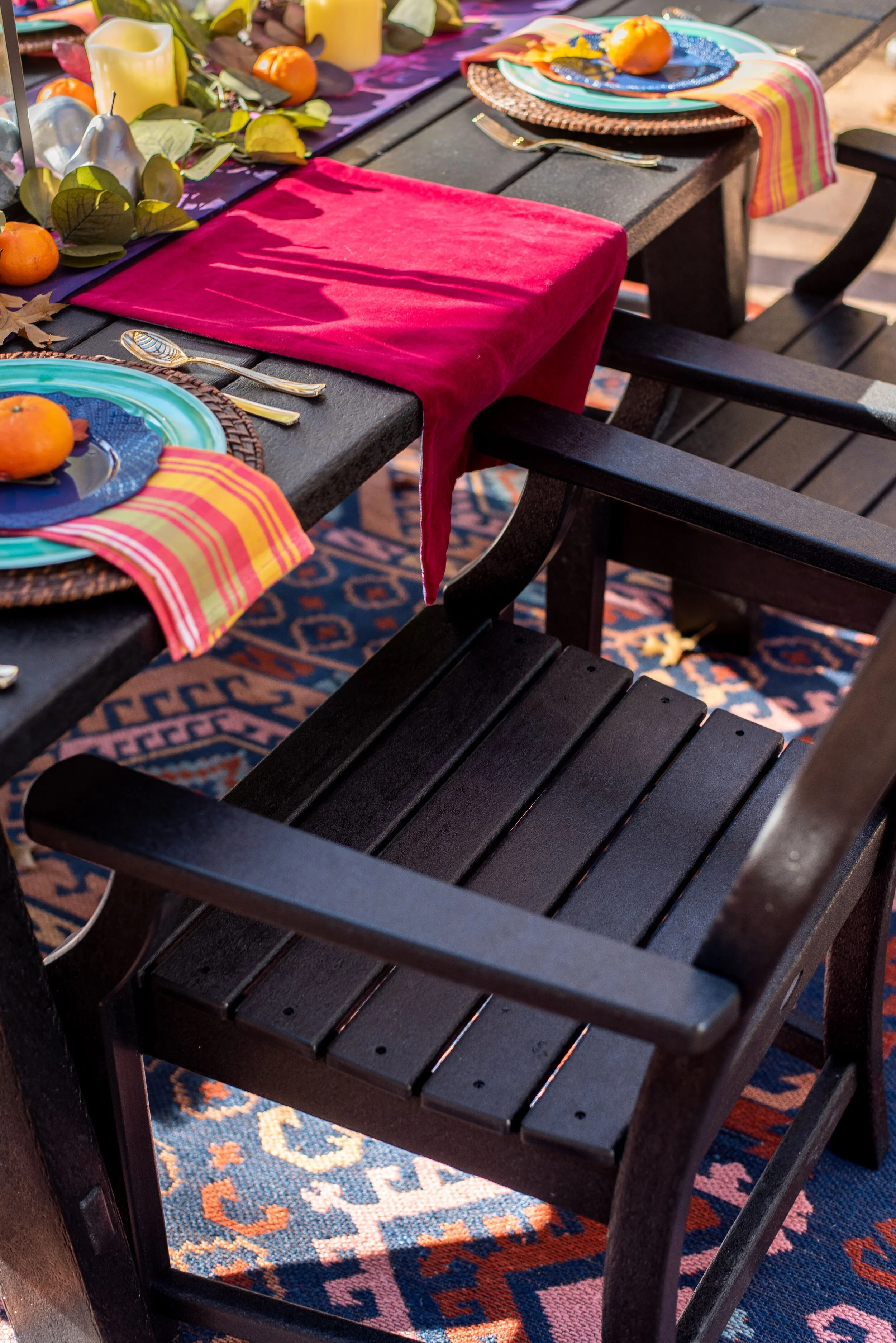 You know I love pulling together a great tablescape for any occasion. For my outdoor fall table I used two runners from SmithHönig, their Ashes Of Rose 2 in 1 Table Runner and their Threadbare and Velvet Table Runner . The colors in the runners comp…