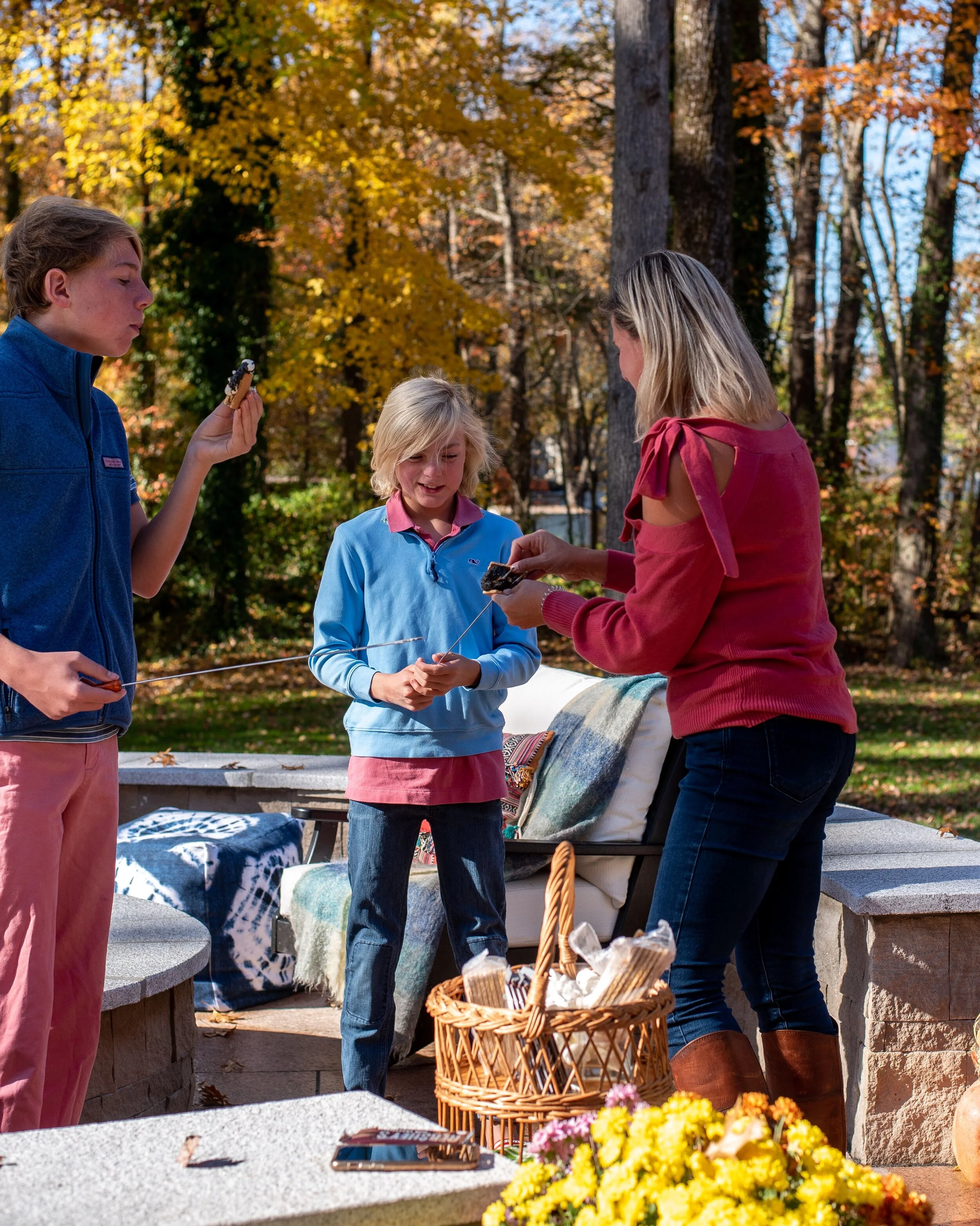 You can’t have a firepit if you don’t have the fixings for smores. I created a portable smore station with this wooden tiered caddy from Urban Redeux. This way it can move around the patio and is easy to refill.