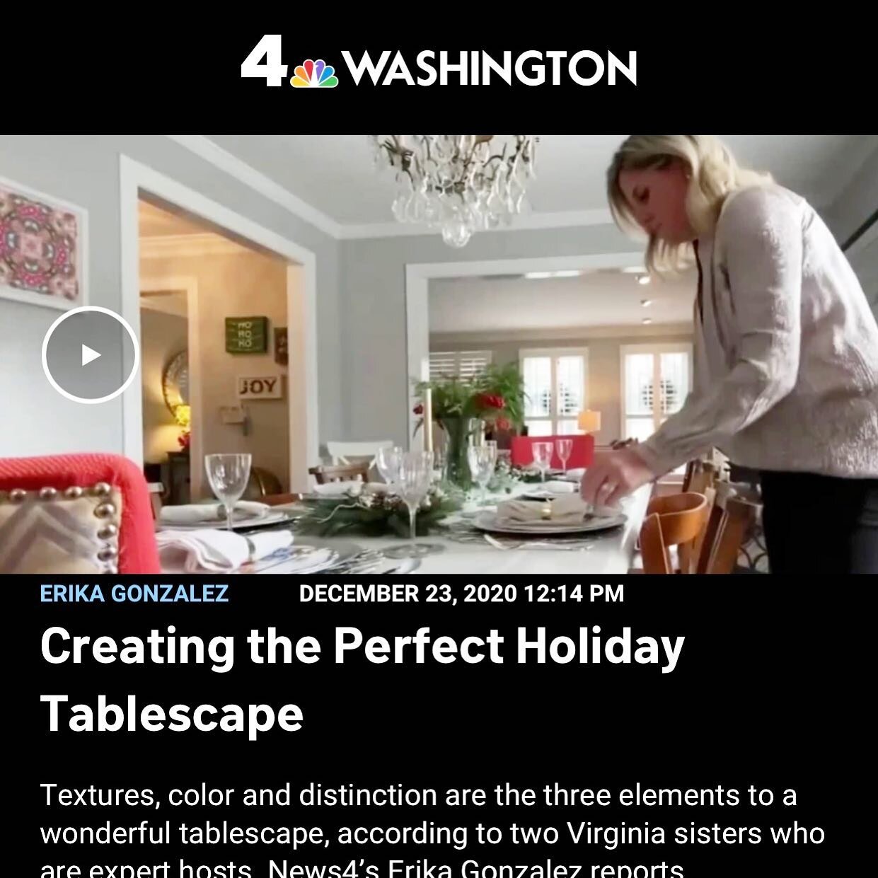 Christmas came early when my sister @collyncapp and I had the opportunity to talk with @erikanbc4 for @nbcwashington  about tips and tricks for creating the perfect holiday table! Thank you Erika for the amazing opportunity and Merry Christmas everyo