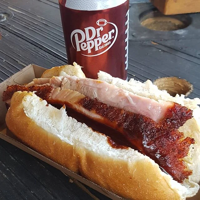 Can't be in the area and not stop in, Pork Belly &amp; Egg roll. 
Breakfast of champions. 🔥🐷🐣
@blackbearbbqaus
#porkbelly #eggs #brekfast 
#BBQ #fire #smoke #drpepper  #lownslow