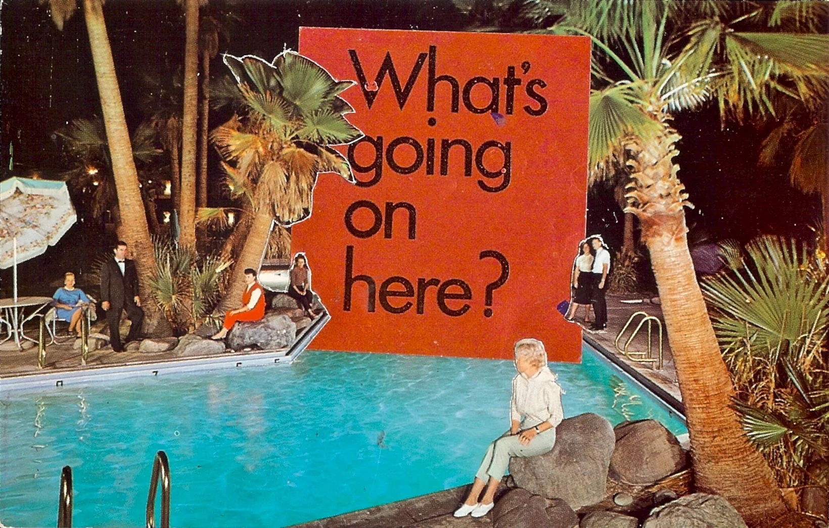 Strange Pool Party, Vintage Postcard Re-Imagined