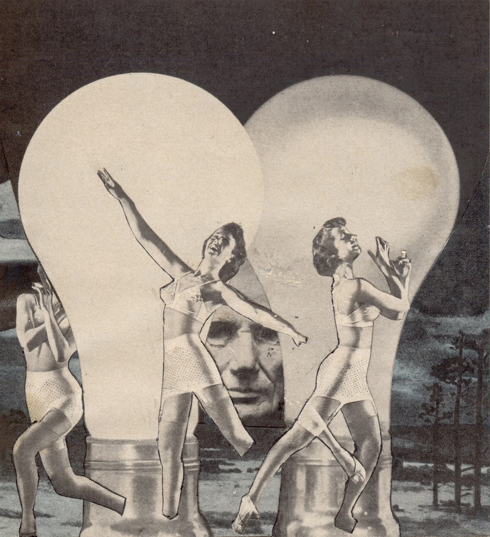 The Dance of the Lightbulb Ladies, 2018. Analog Collage on paper.