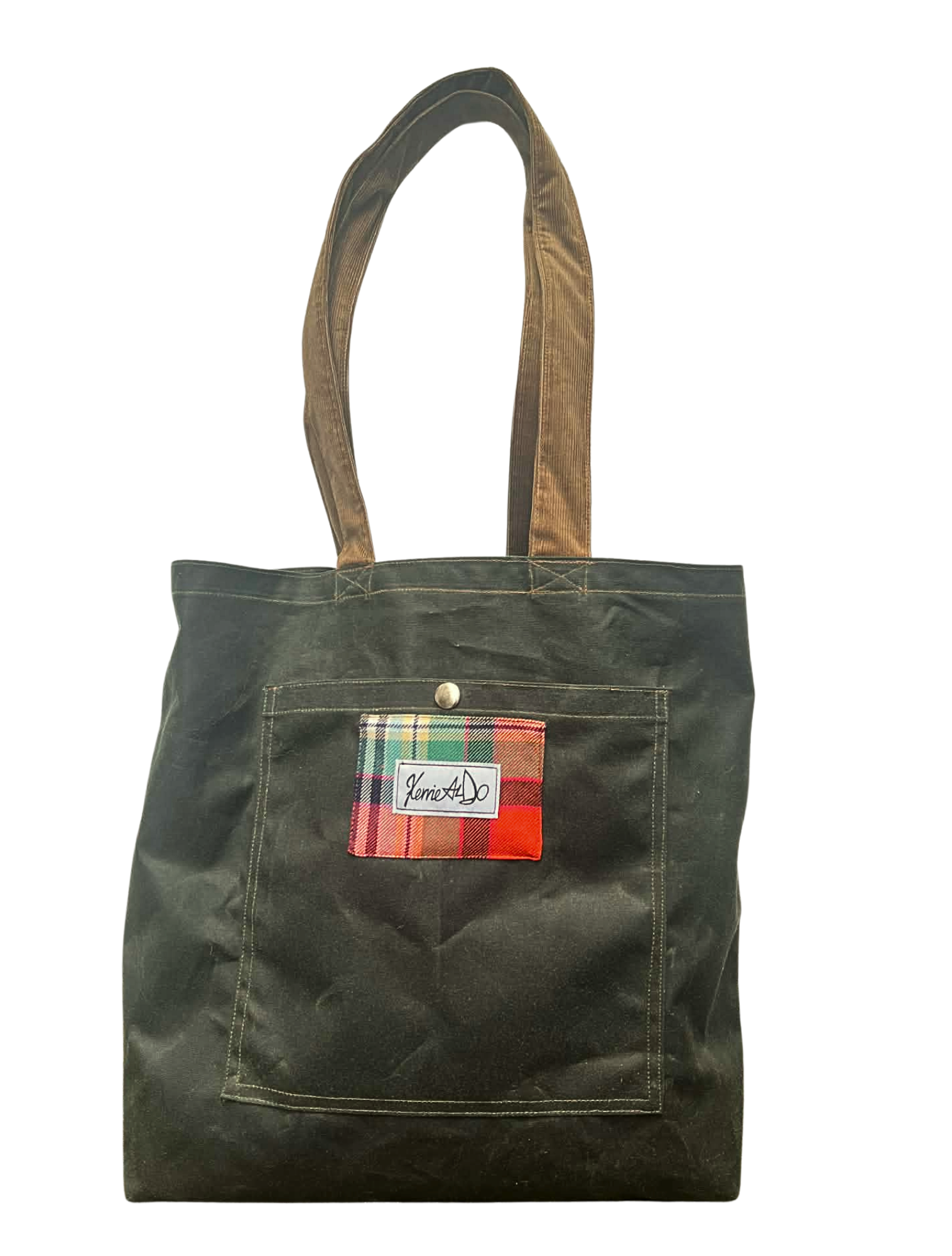 Forest Green Waxed Cotton Shoulder Bag with Dundee Tartan Trim