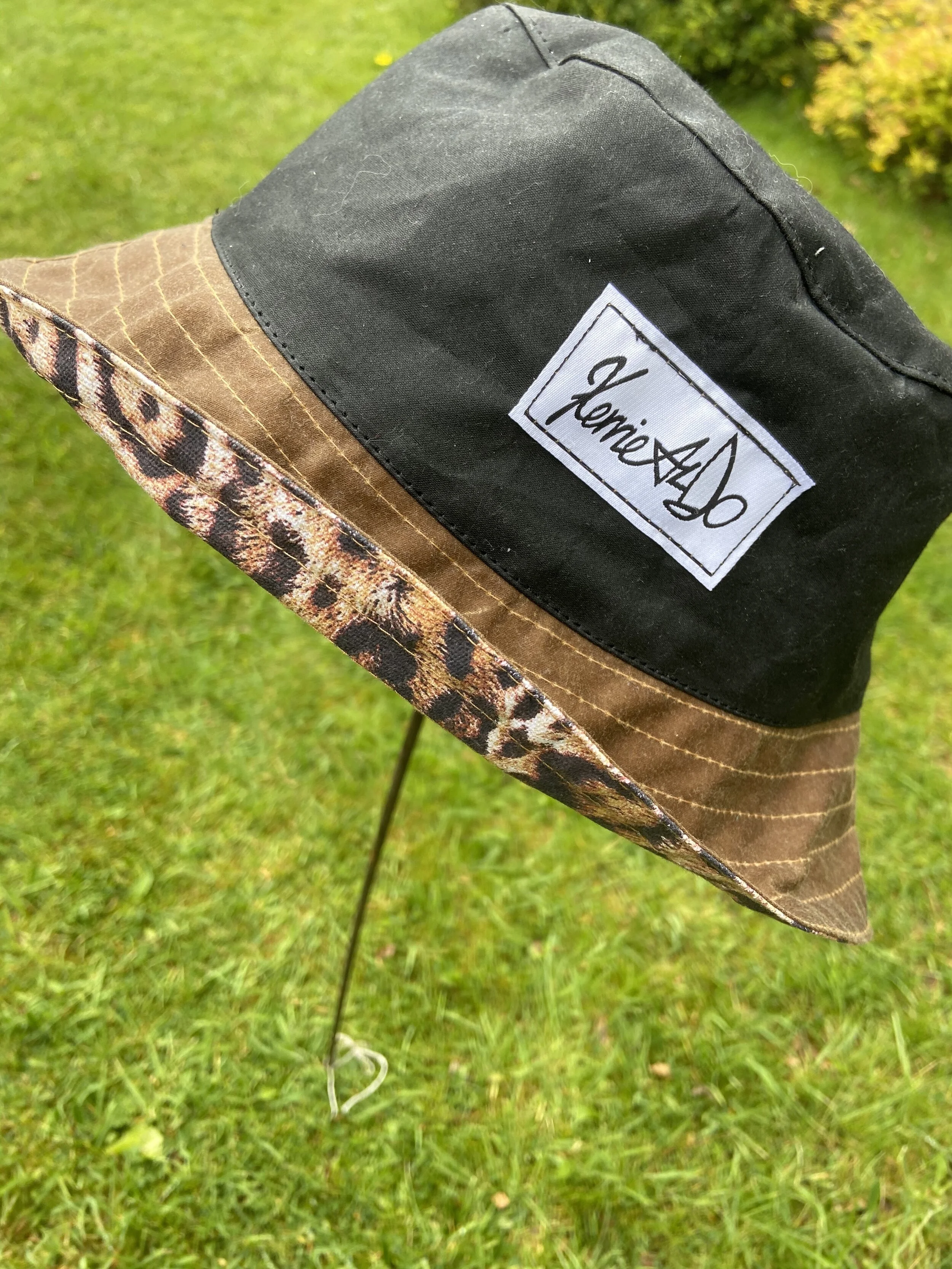 Black, Leopard and Tan Waxed Cotton Hat 