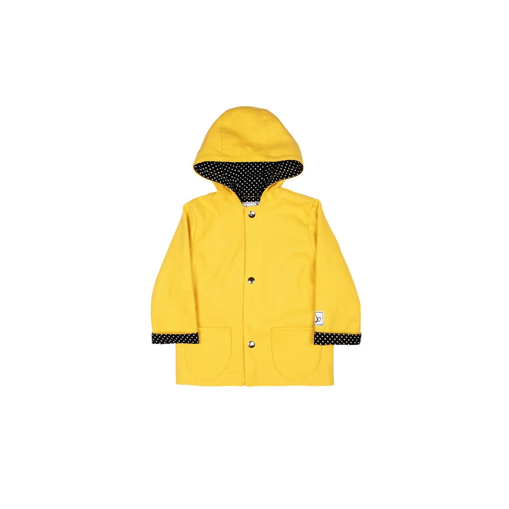 yellow polka dot rain jacket
