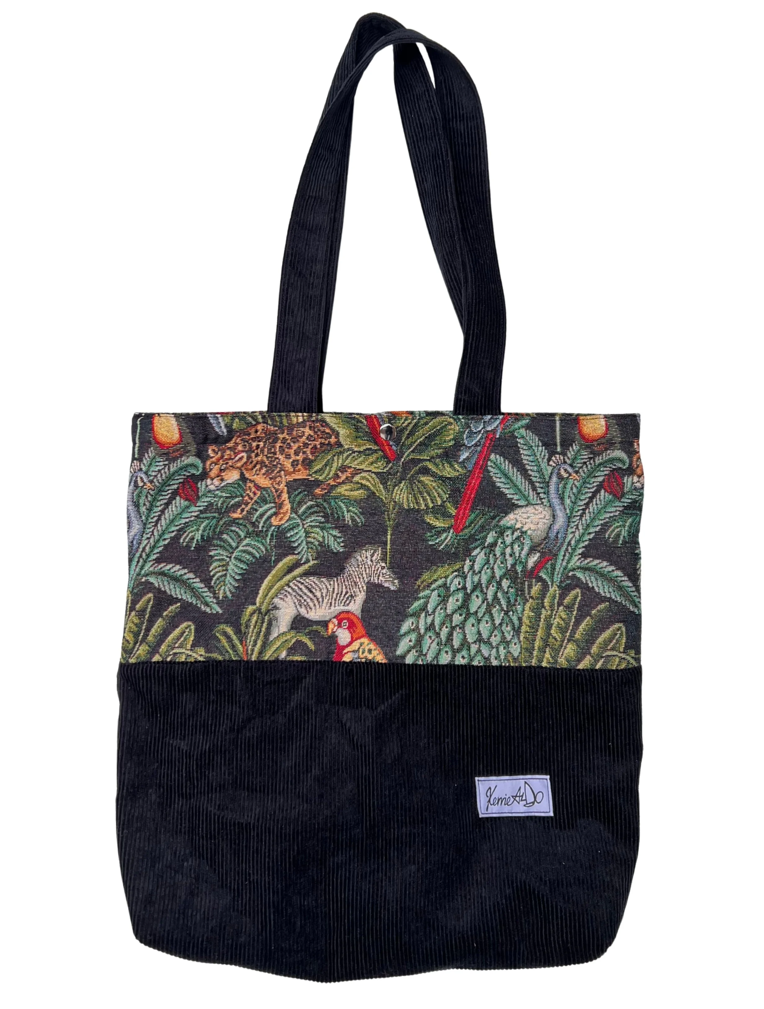 Jungle Tapestry & Black Cotton Cord Shoulder Bag