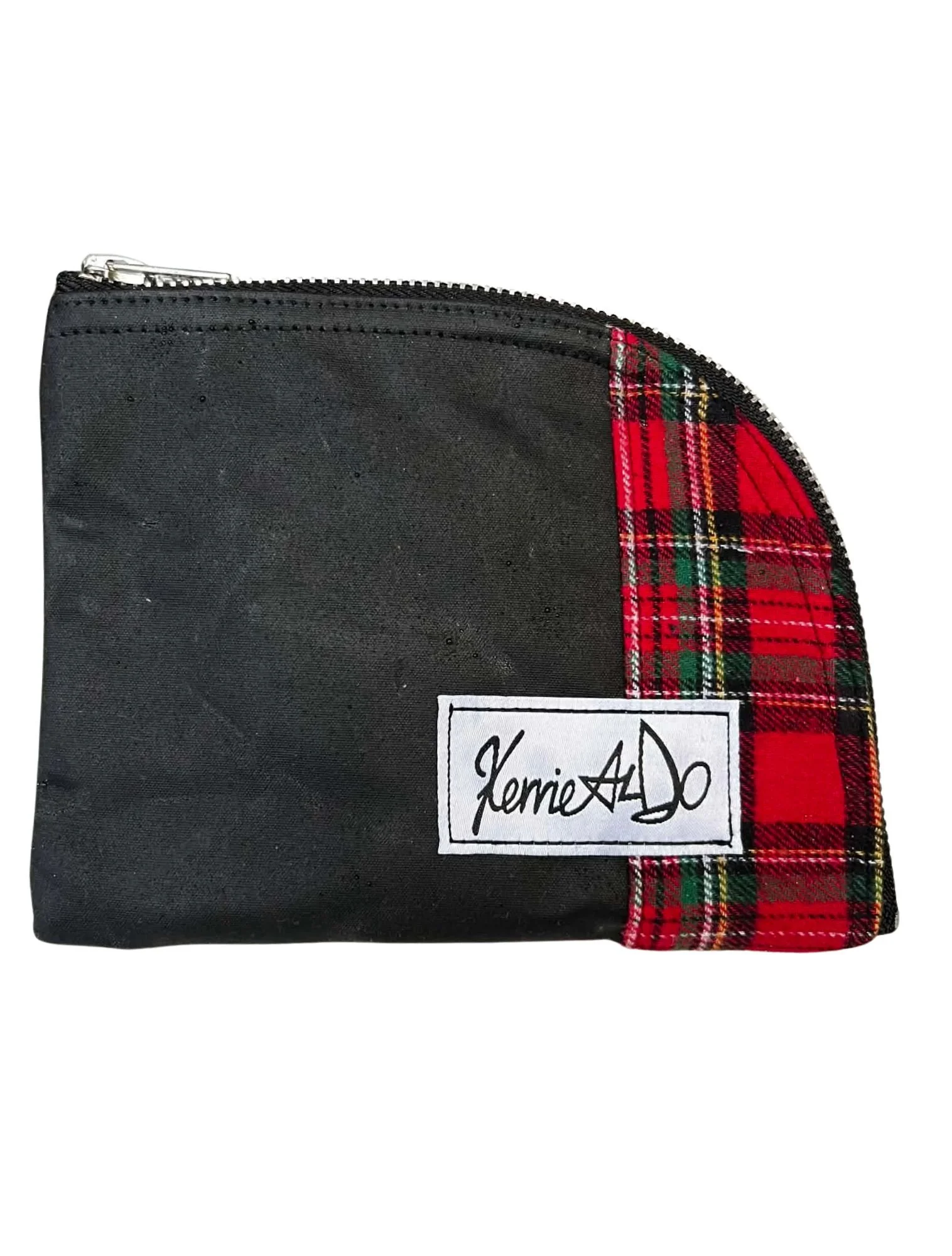 Black Waxed Cotton Tartan Trim Curve Purse