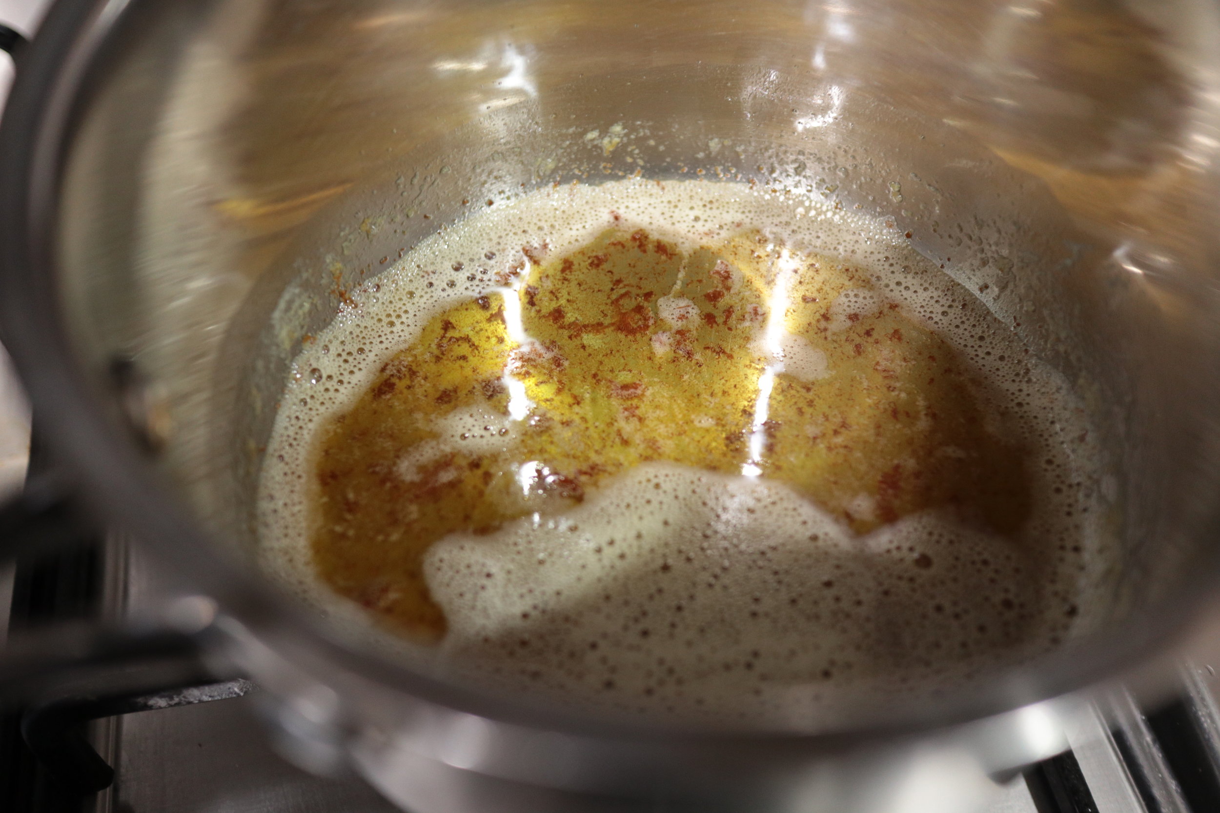 Browned butter - takes about 5-10 minutes! Make sure you’re watching so it doesn’t burn.