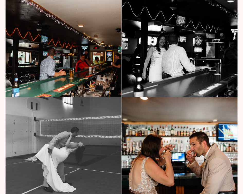 Bride and groom at Boomers Sports Bar in Pewaukee, Wisconsin - Planned by Milwaukee Wedding Planner Natural Elegance LLC and Photos Taken by Memory Lane Photography.png