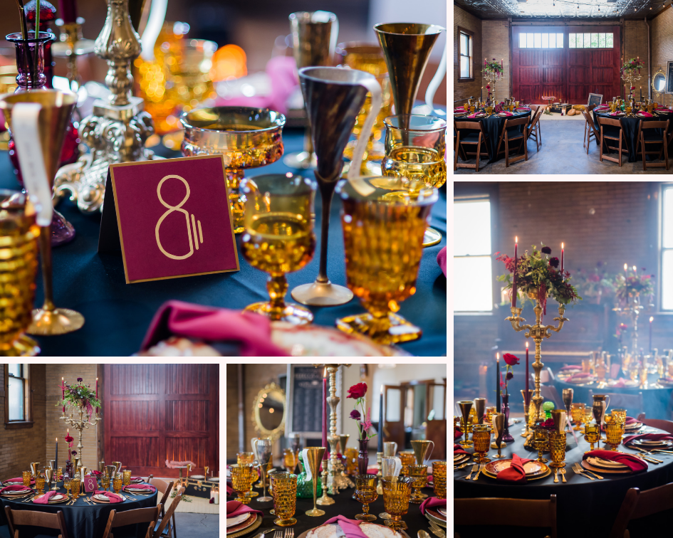 Burgundy black and burnt orange guest table details from a gatsby themed wedding at Storyhill Firehouse in Milwaukee, Wisconsin - Planned by Natural Elegance LLC and photographed by Reminisce Studio.png
