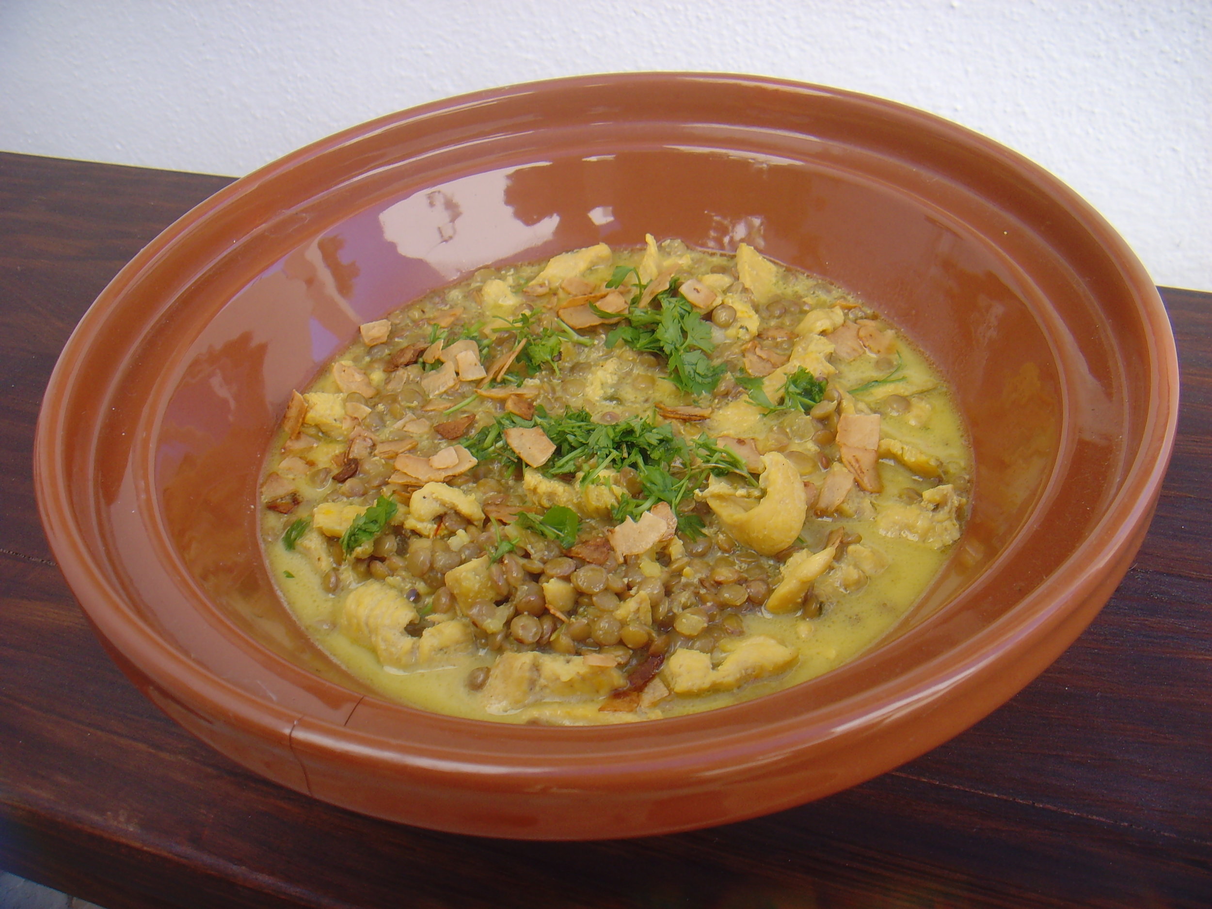 Tiras de Frango com Lentilhas e coco