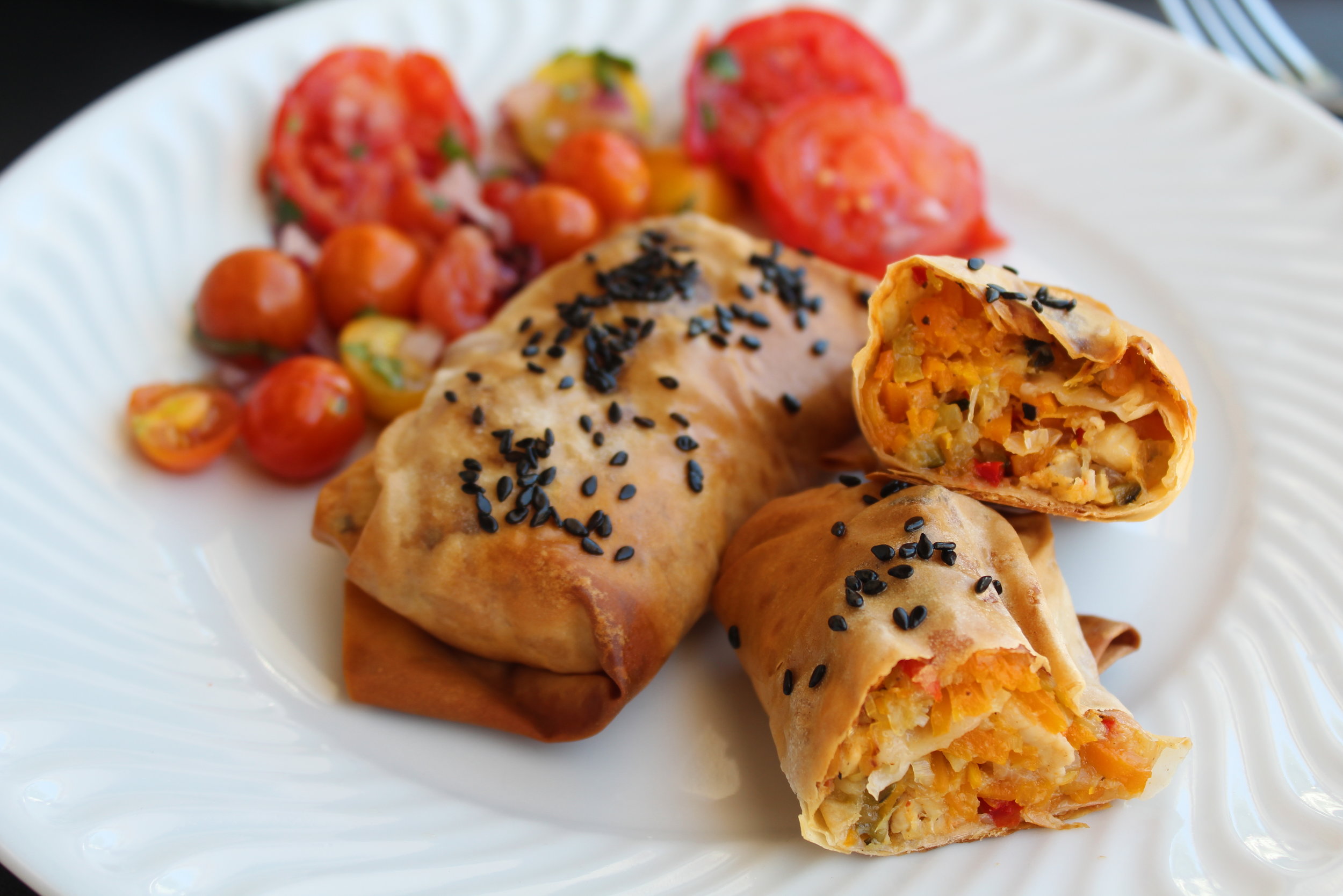 Rolinhos de Frango com Legumes e Massa Filo