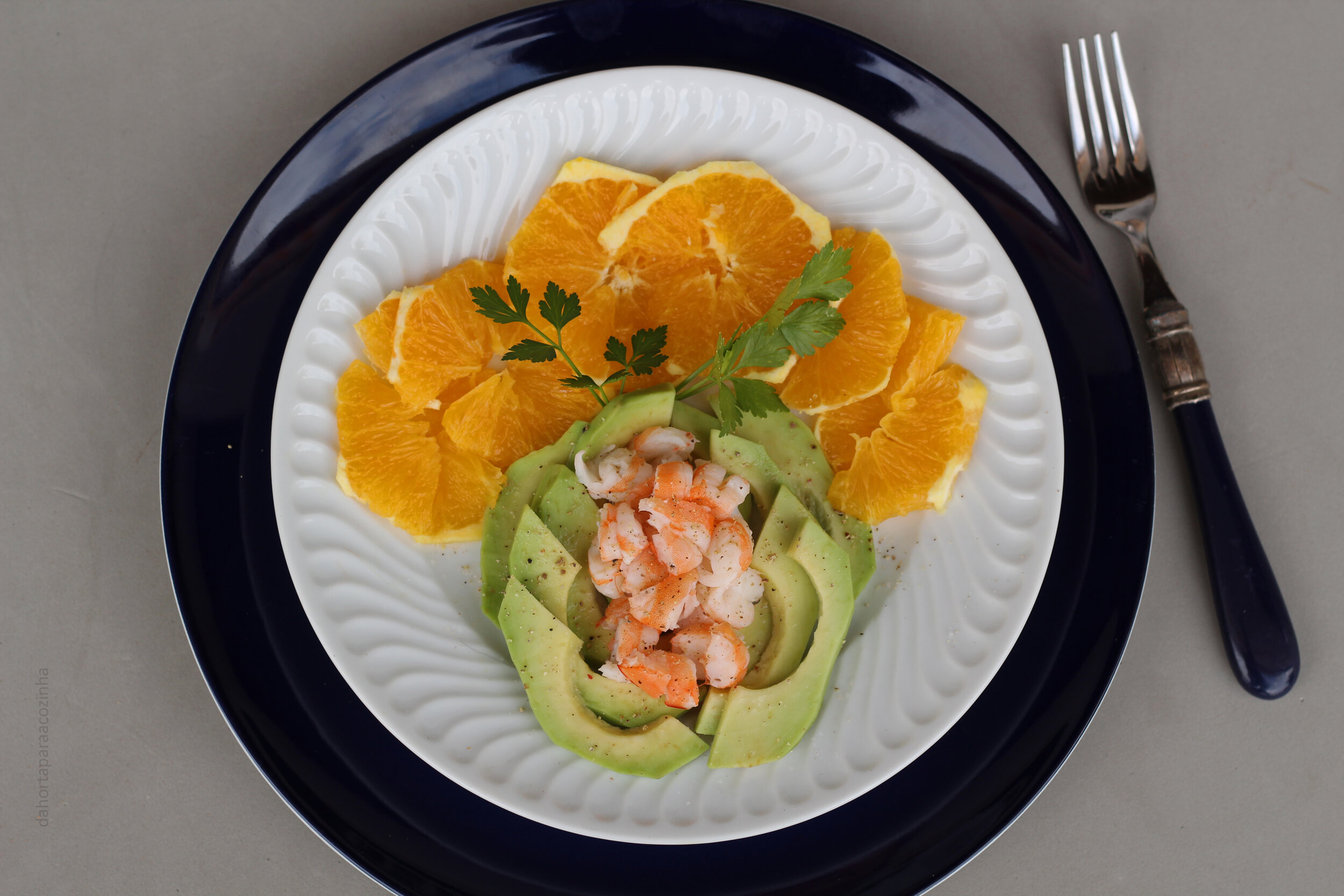 Salada de Camarão, Laranja e Abacate