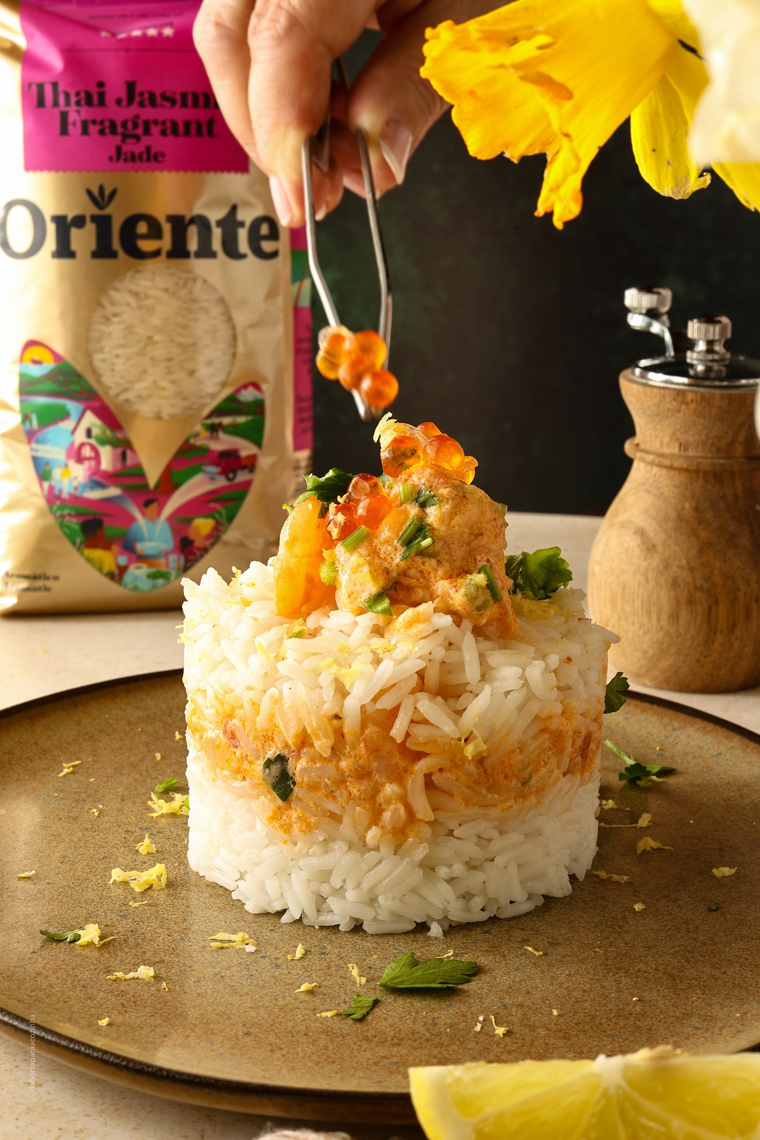 Timbale de Arroz Thai Jasmin Fragrant com Camarão