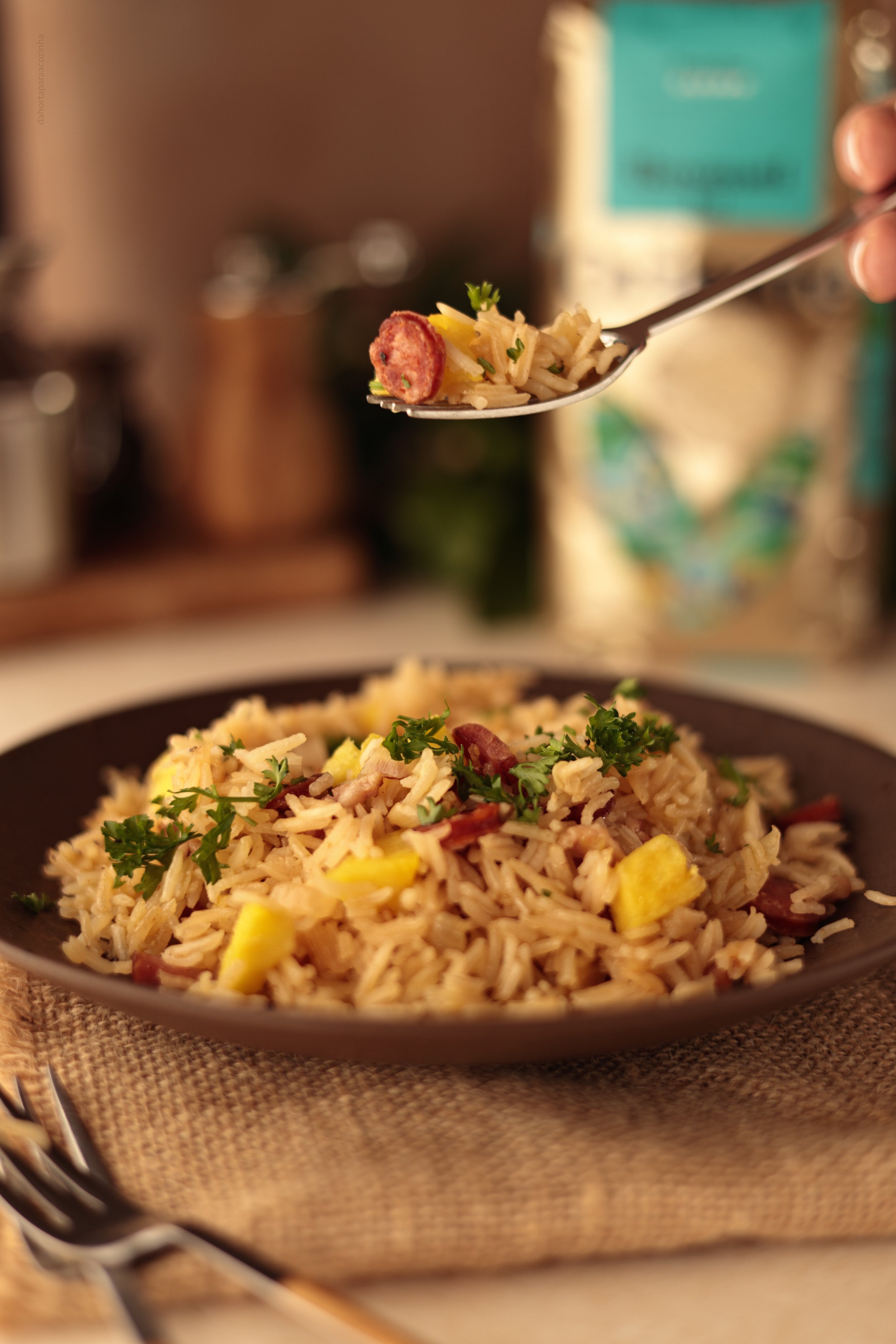 Arroz frito com Ananás e Linguiça