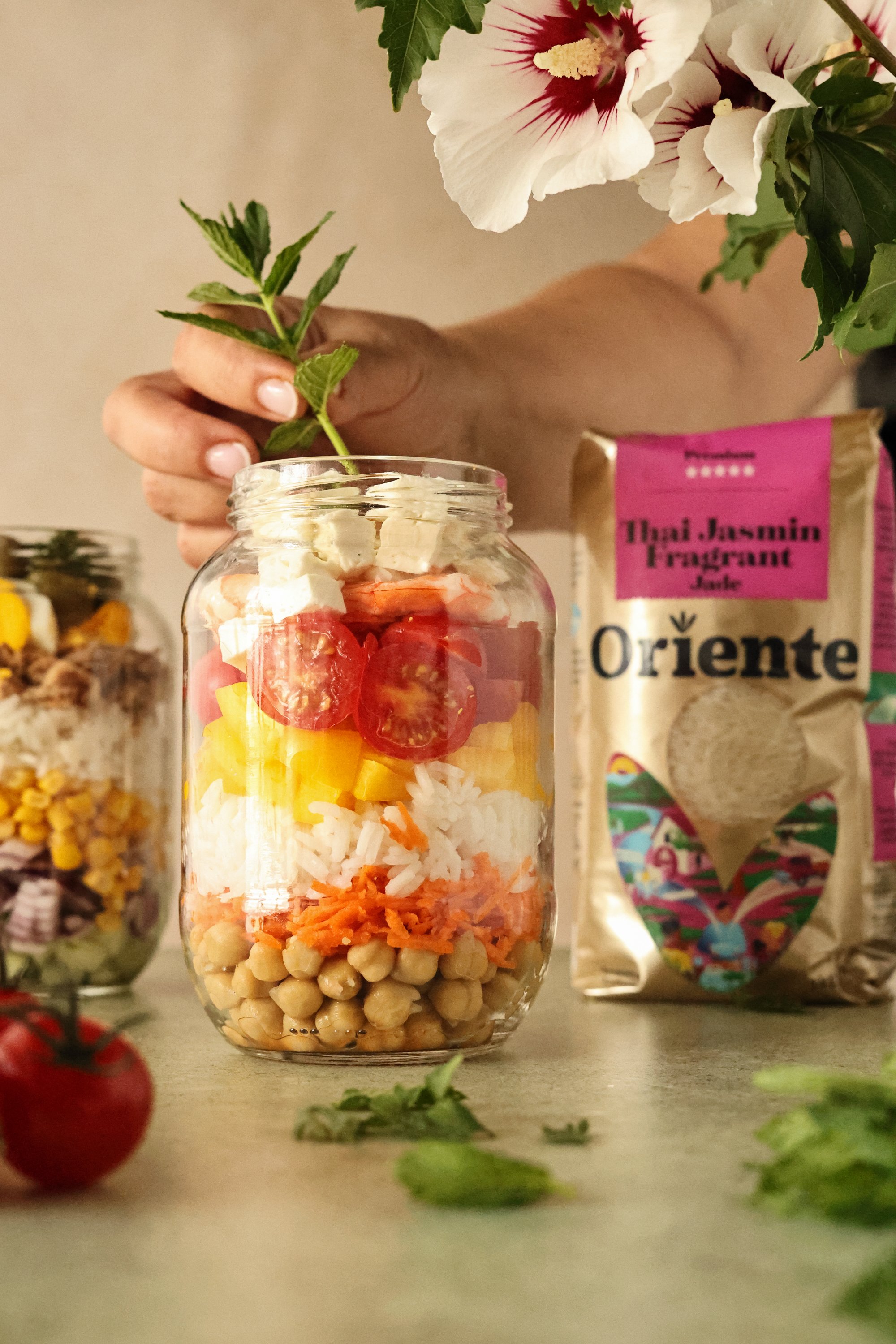 Saladas de Arroz jasmin no Frasco
