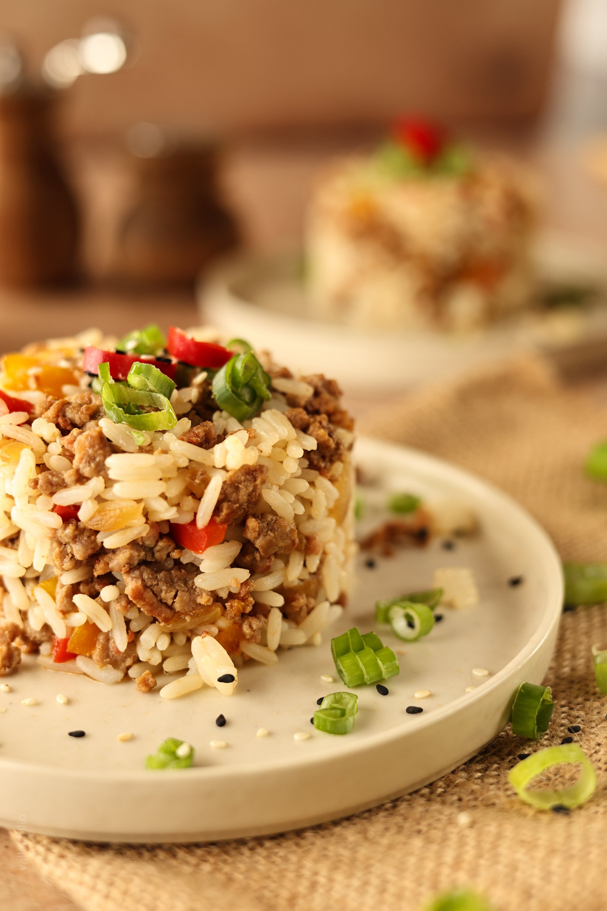Arroz Vaporizado Salteado com Carne Picada