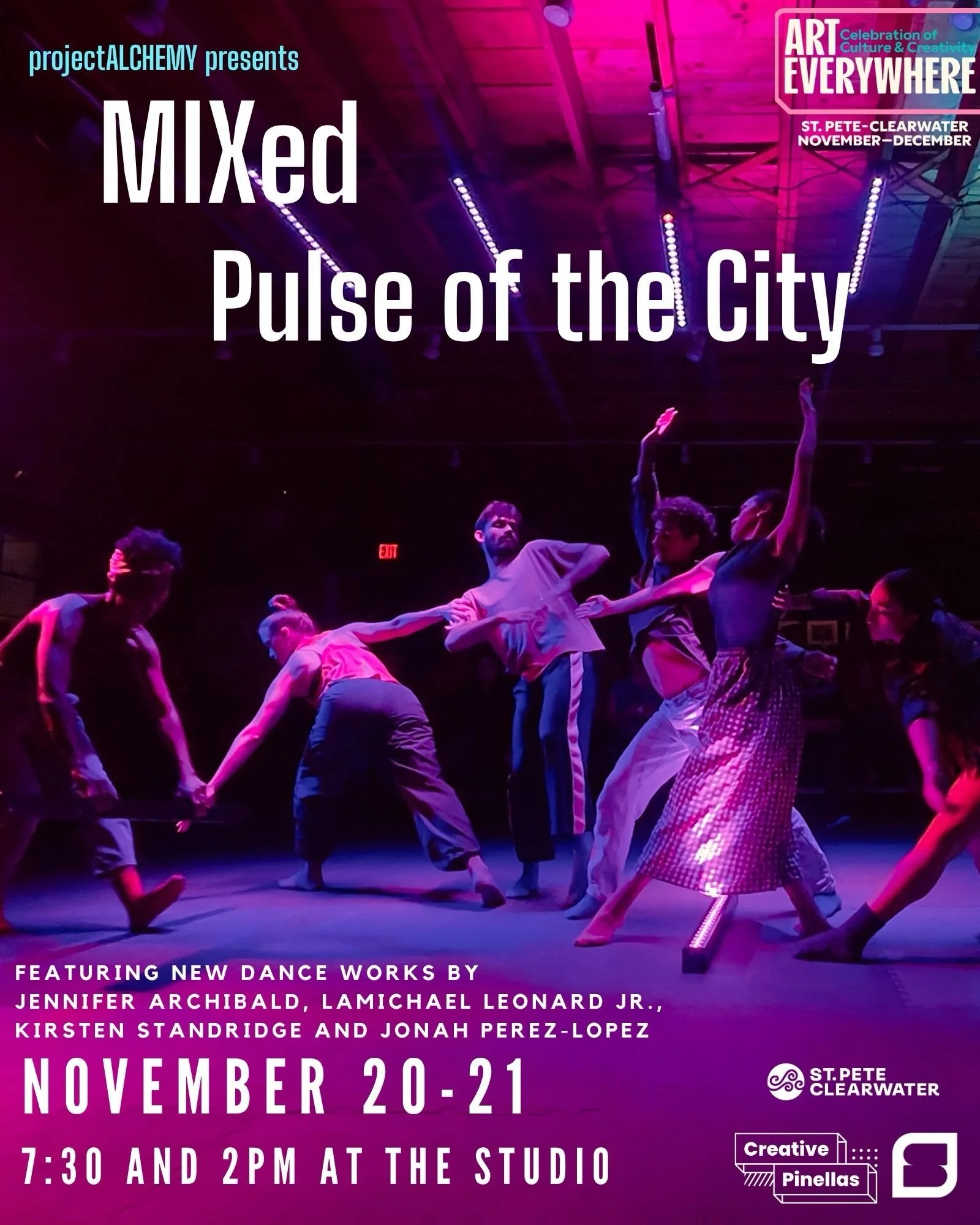 St. Pete, can you feel the pulse?

New movement. New perspectives. A city full of stories waiting to be shared.

MIXed: Pulse of the City brings together contemporary dance, film, and music in an experience inspired by the people, places, and creativ