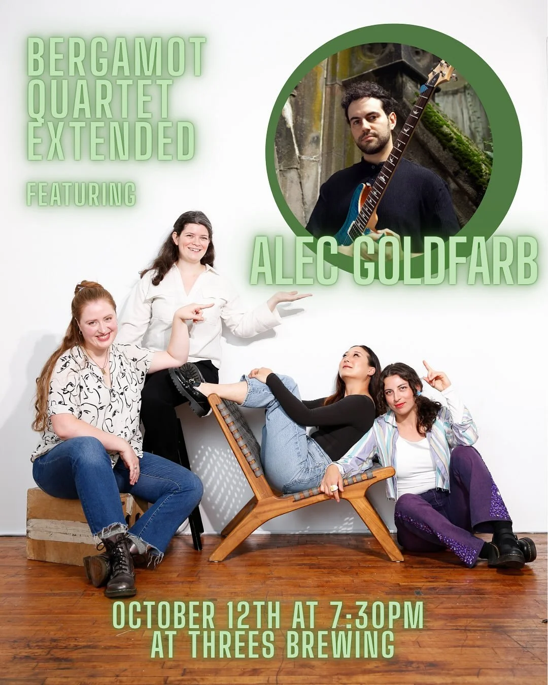 The next Bergamot Quartet Extended is coming up on October 12th! @alecgoldfarb is joining us to make some luscious microtonal music (just intonation lovers, this is your night!). At Threes Brewing, per usual ππ»πΈπ