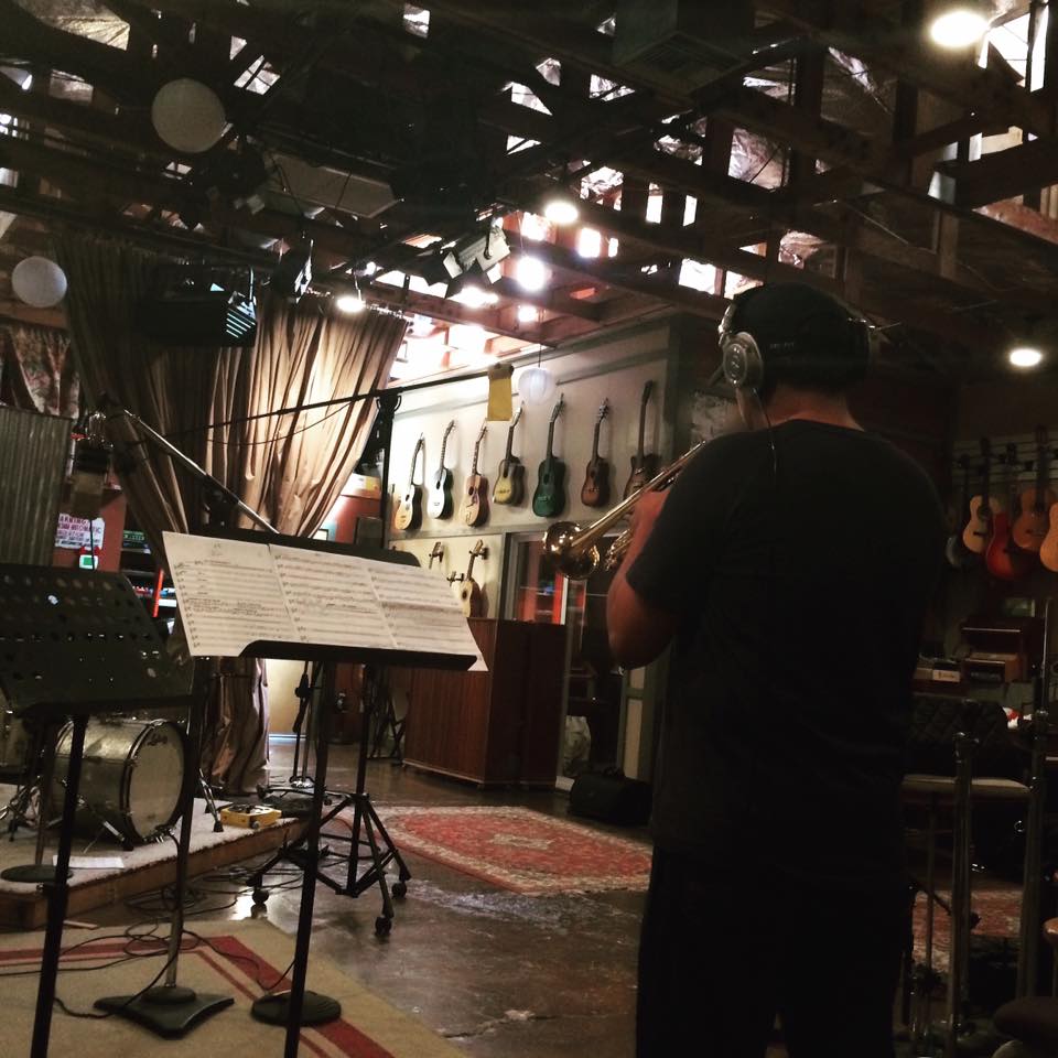 Jacob Valenzuela of Calexico playing trumpet on “Rosita” at Wavelab Studios in Tucson AZ 2016