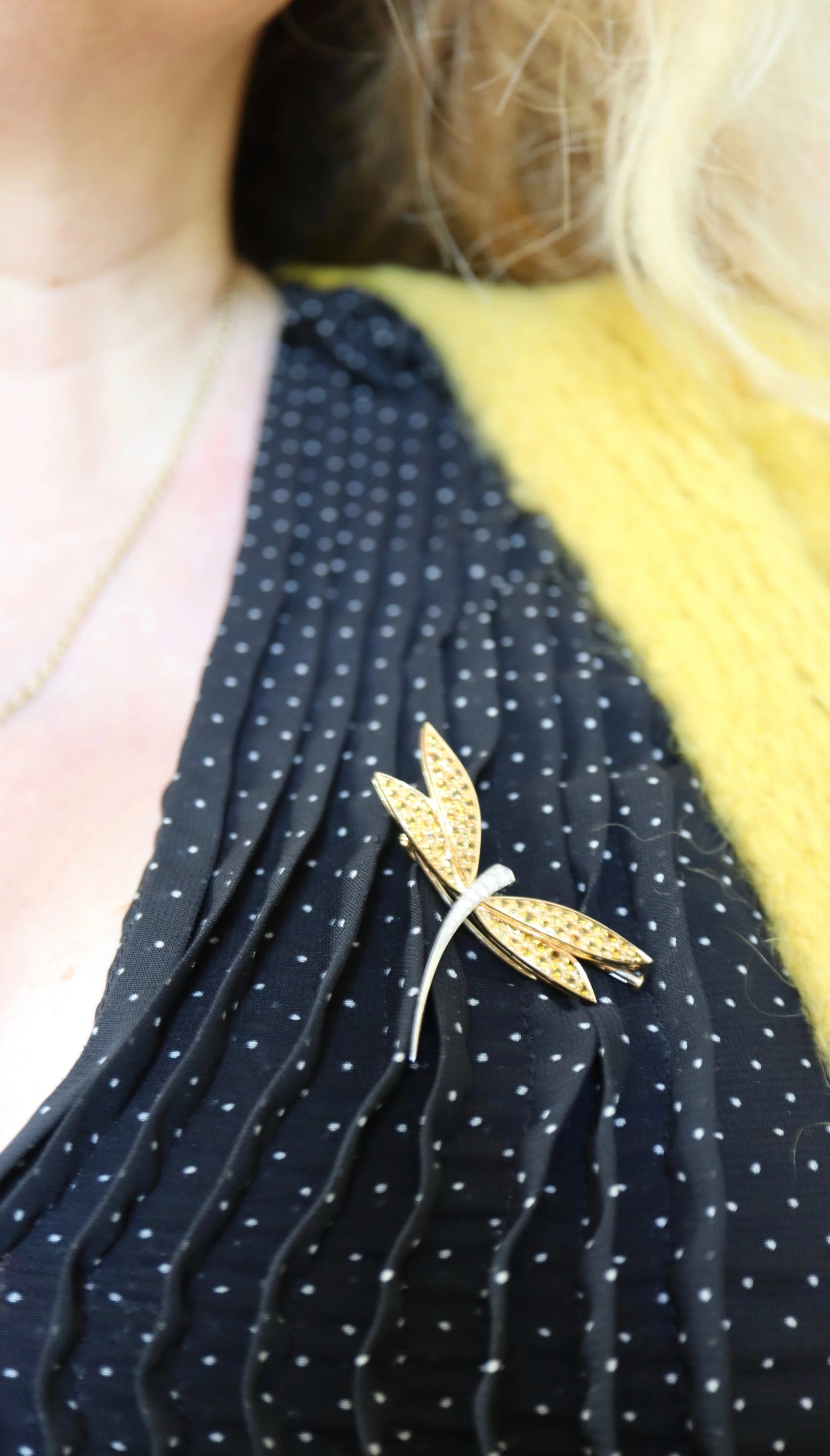 VAN CLEEF & ARPELS Broche Libellule Or blanc et or jaune 18 kt, Saphirs jaunes et diamants