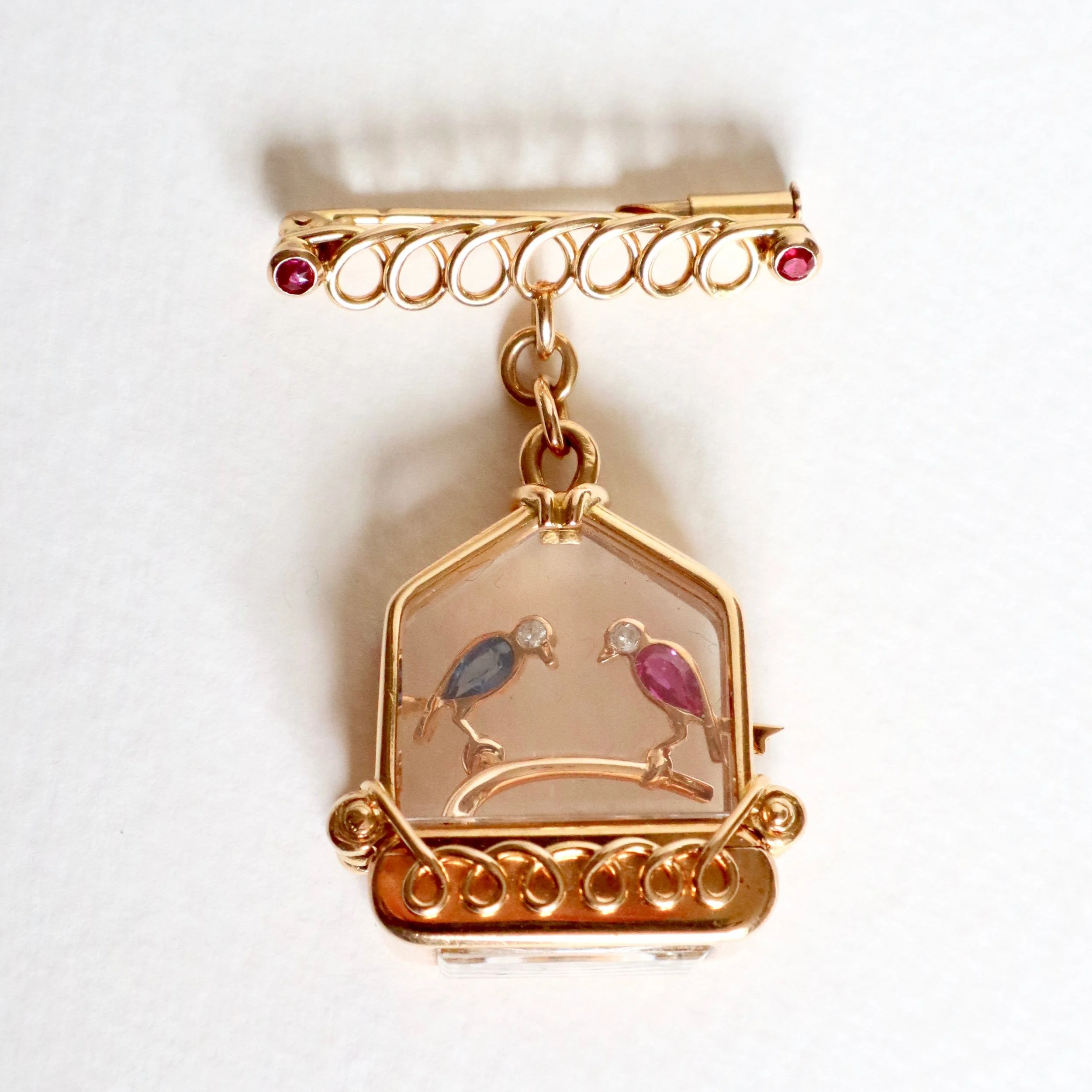 UTI Montre broche oiseau en cage époque en or jaune 18 kt époque 1950