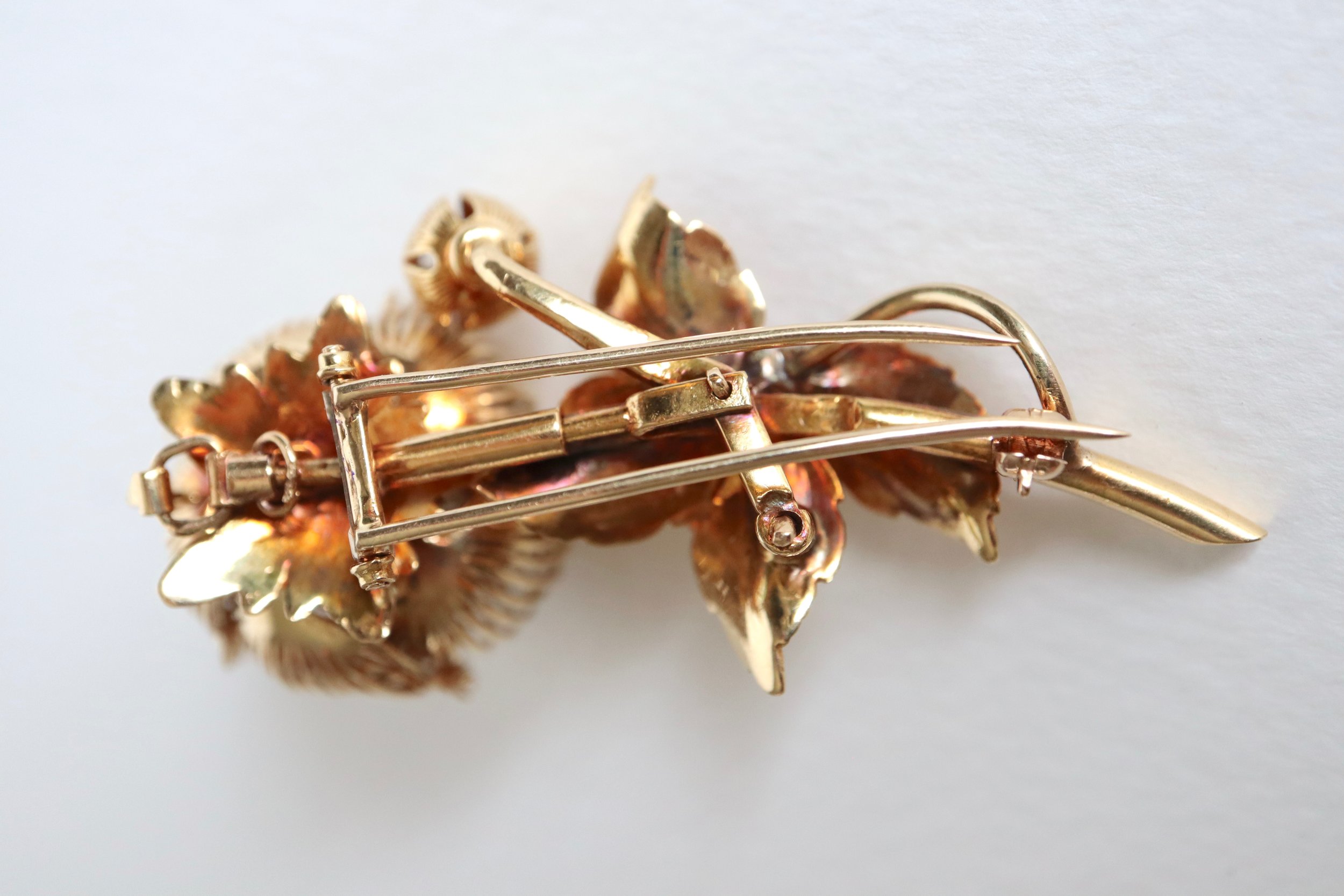 Broche Ancienne En Or Jaune 18 Carats Ornée De Rubis - Occasion, Bijou Vintage Précieux