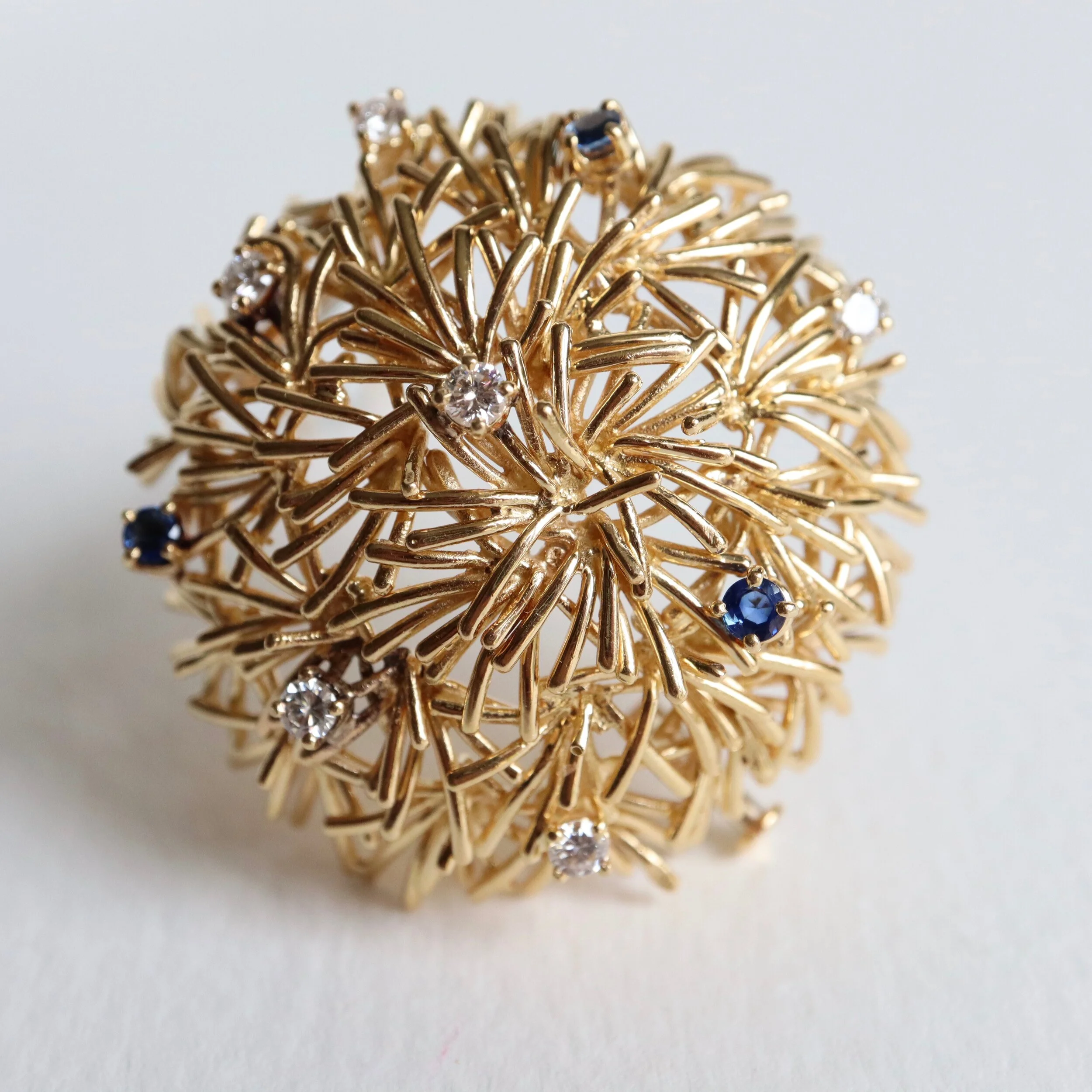 Broche En Or 18 Carats Saphirs Et Perles - Bijou Vintage Occasion - Or Jaune