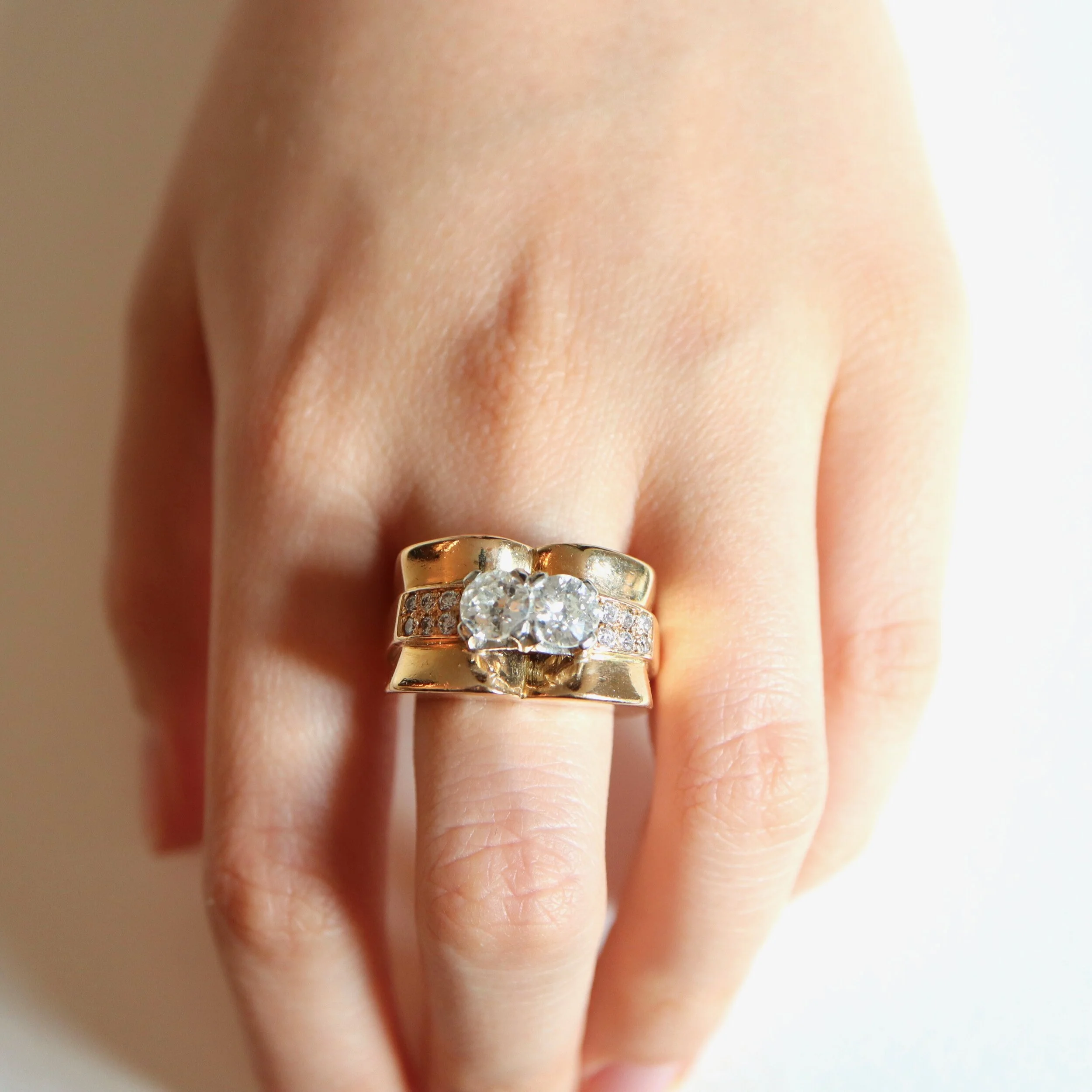 Bague Chevalière En Or Jaune 18K Avec Diamants - Taille 54, Référence MP2518, Occasion