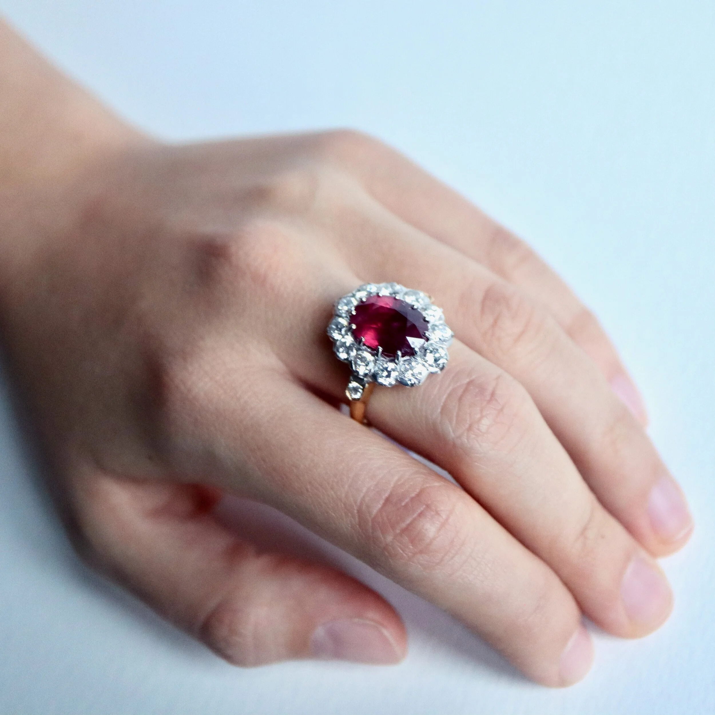 Bague Pompadour Or Jaune 18k Avec Rubis - Occasion, Vintage Probable
